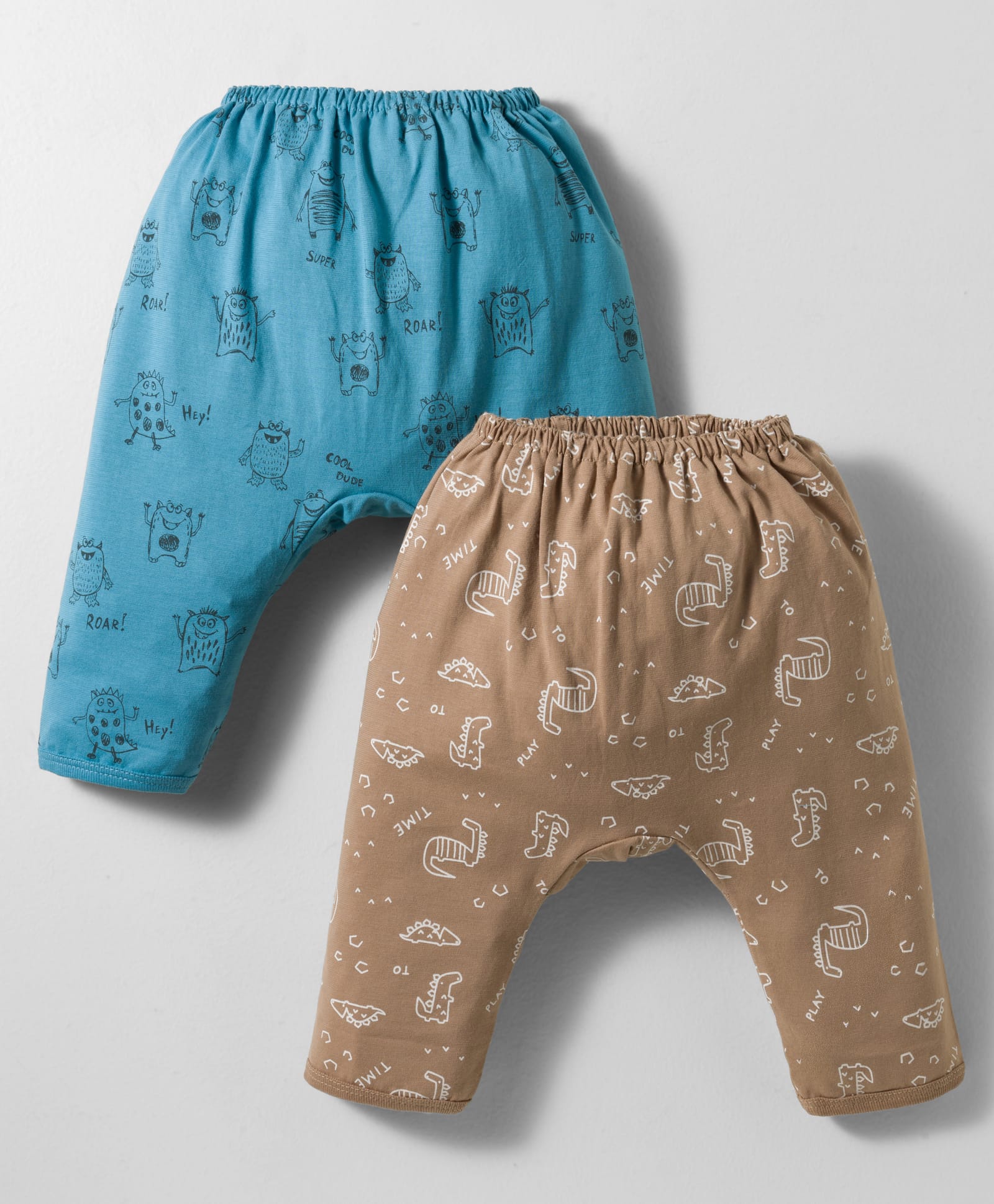 Pink Rabbit Single Jersey Knit Full Length Lounge Pant With Dino Print Pack Of 2 - Tan & Blue-picture-25