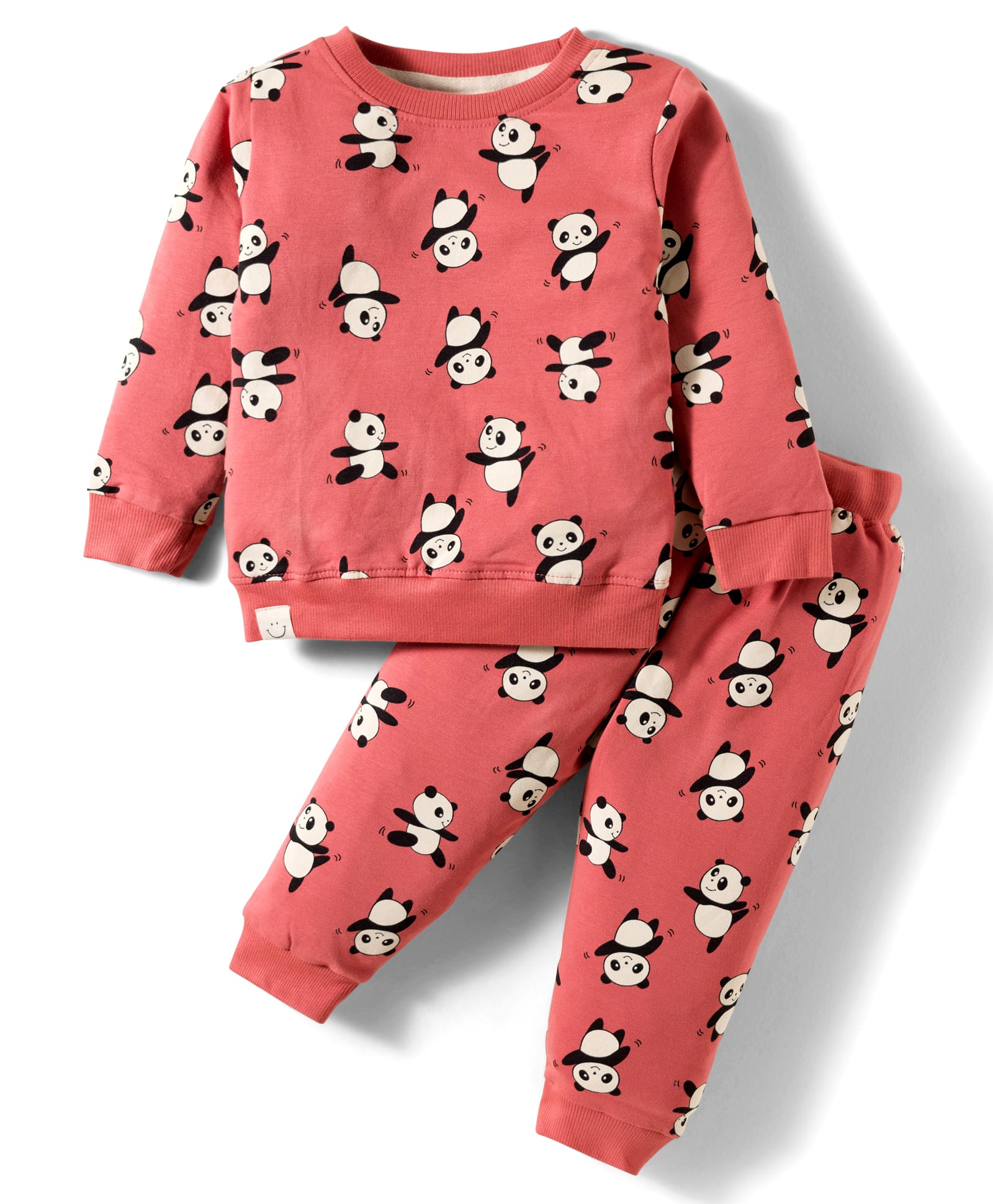 Ollypop Looper Knit Full Sleeves Co-ords Night Suit With Animal Print - Red-picture-14