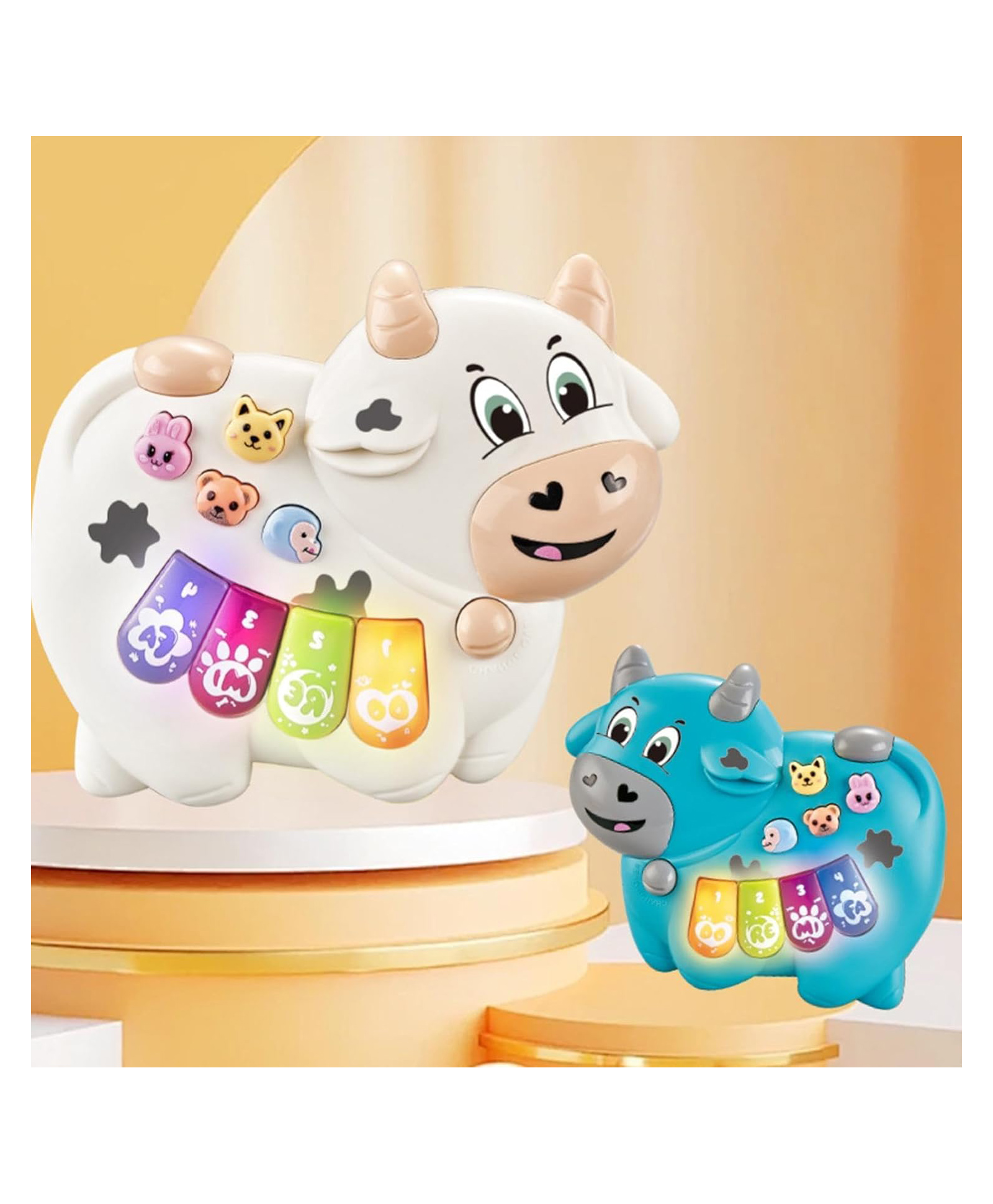 AKN TOYS Baby Piano Toy Cow Shaped Keyboard with Light and Music for Kids Early Education - PACK OF 1 - ( COLOR MAY VARY )-image-39