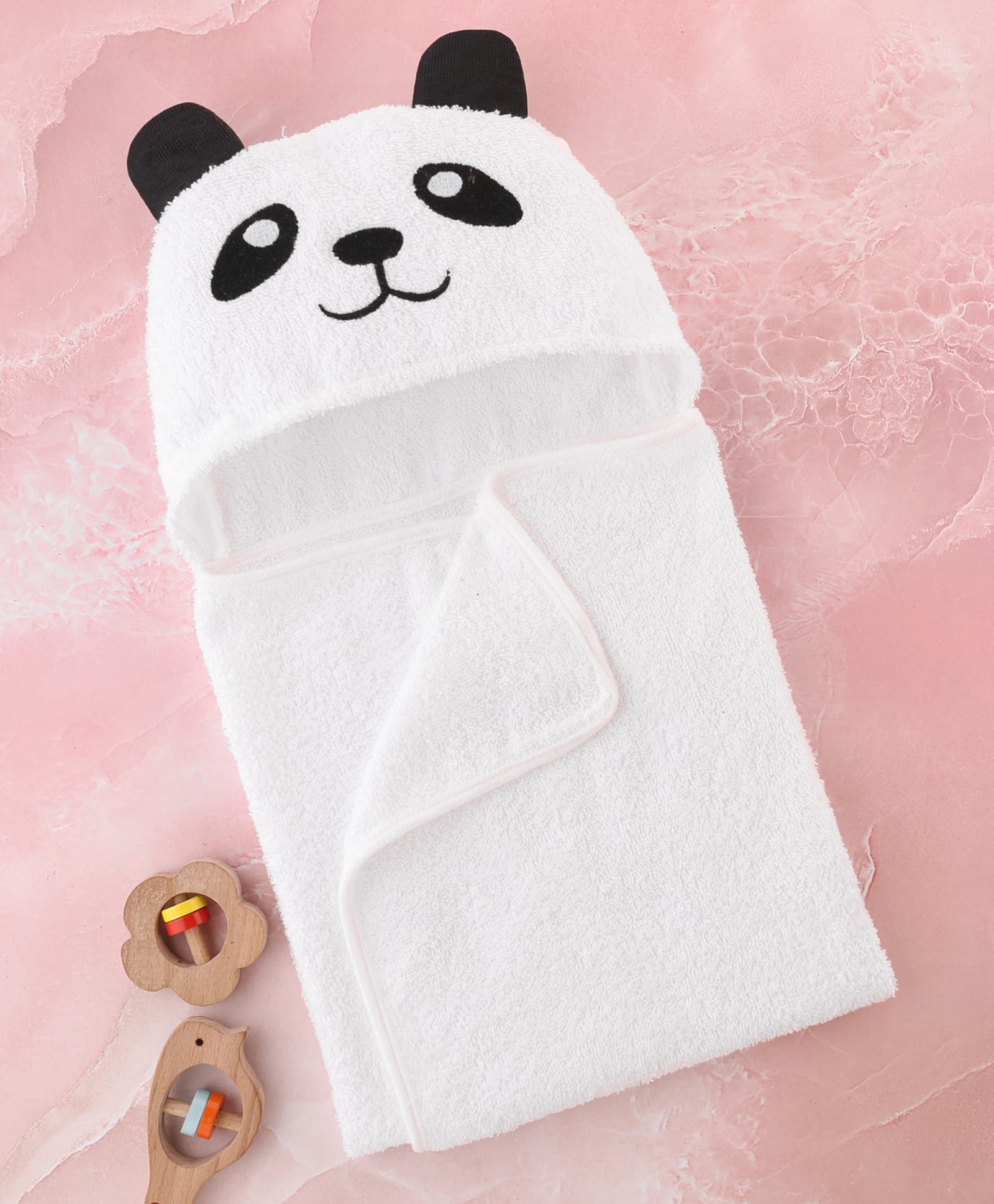 Babyhug Cotton Terry Woven Hooded Bath Towel with Panda Print L 73 x B 73 cm - White-picture-13