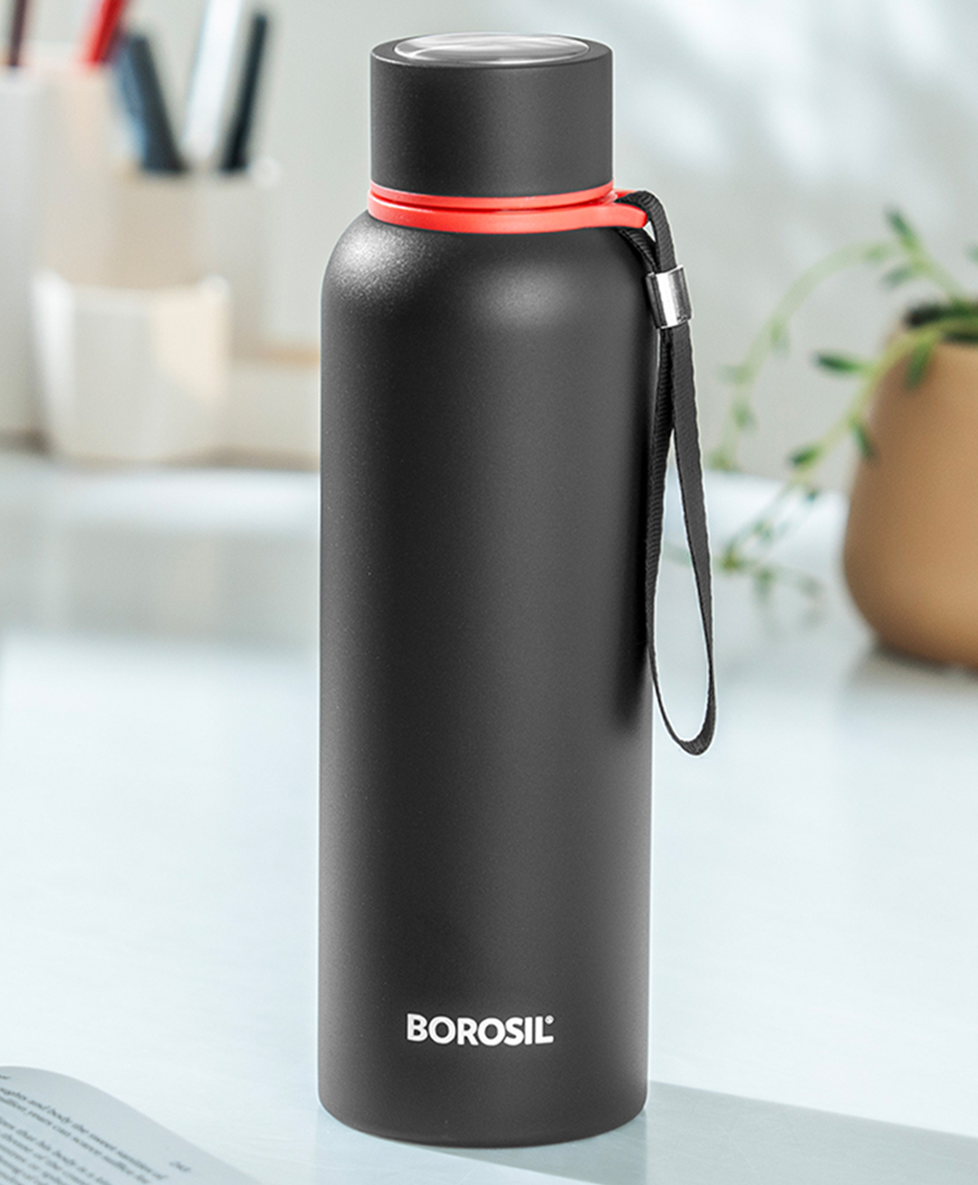 Borosil Trek Made in India 20 Hrs Hot & 24 Hrs Cold Double Wall Vacuum Insulated Stainless Steel Bottle for Travel & Office Use, 1 Year Warranty Black - 700 ml-picture-11
