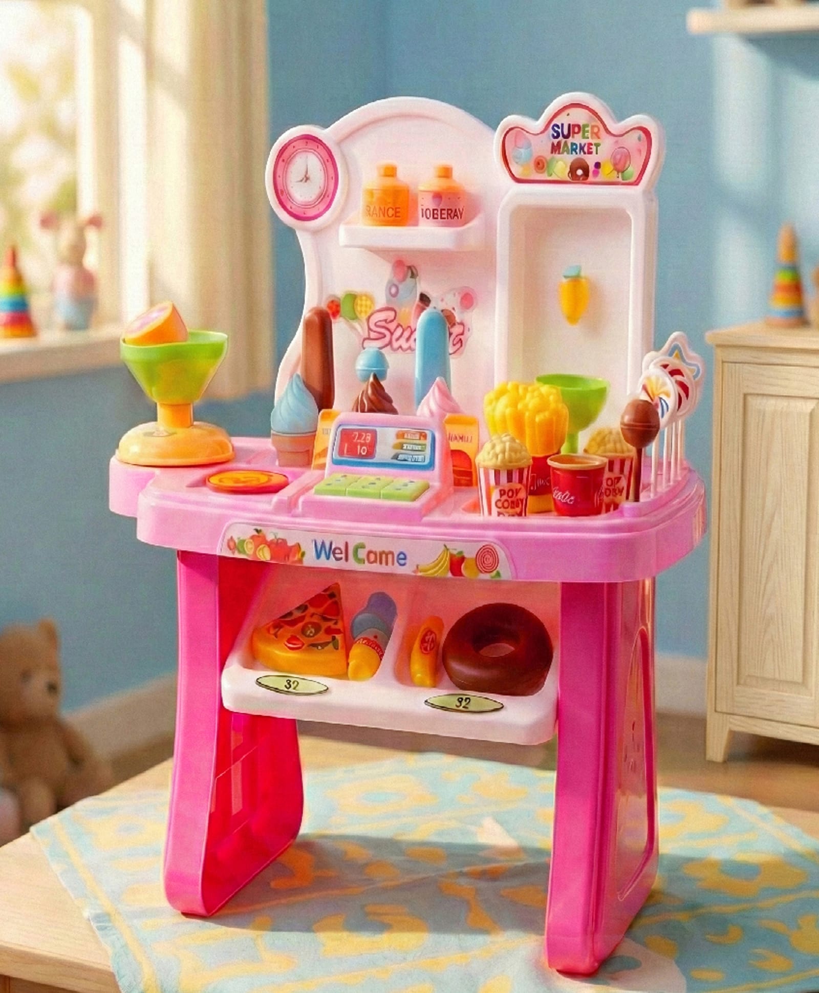 Play Nation Super Market Set for Kids 37 Pieces - Pink| Portable Roleplay Toy with Accessories & Counter| Pretend Play Learning Set| Gifting Toy| BIS Certified-image-23