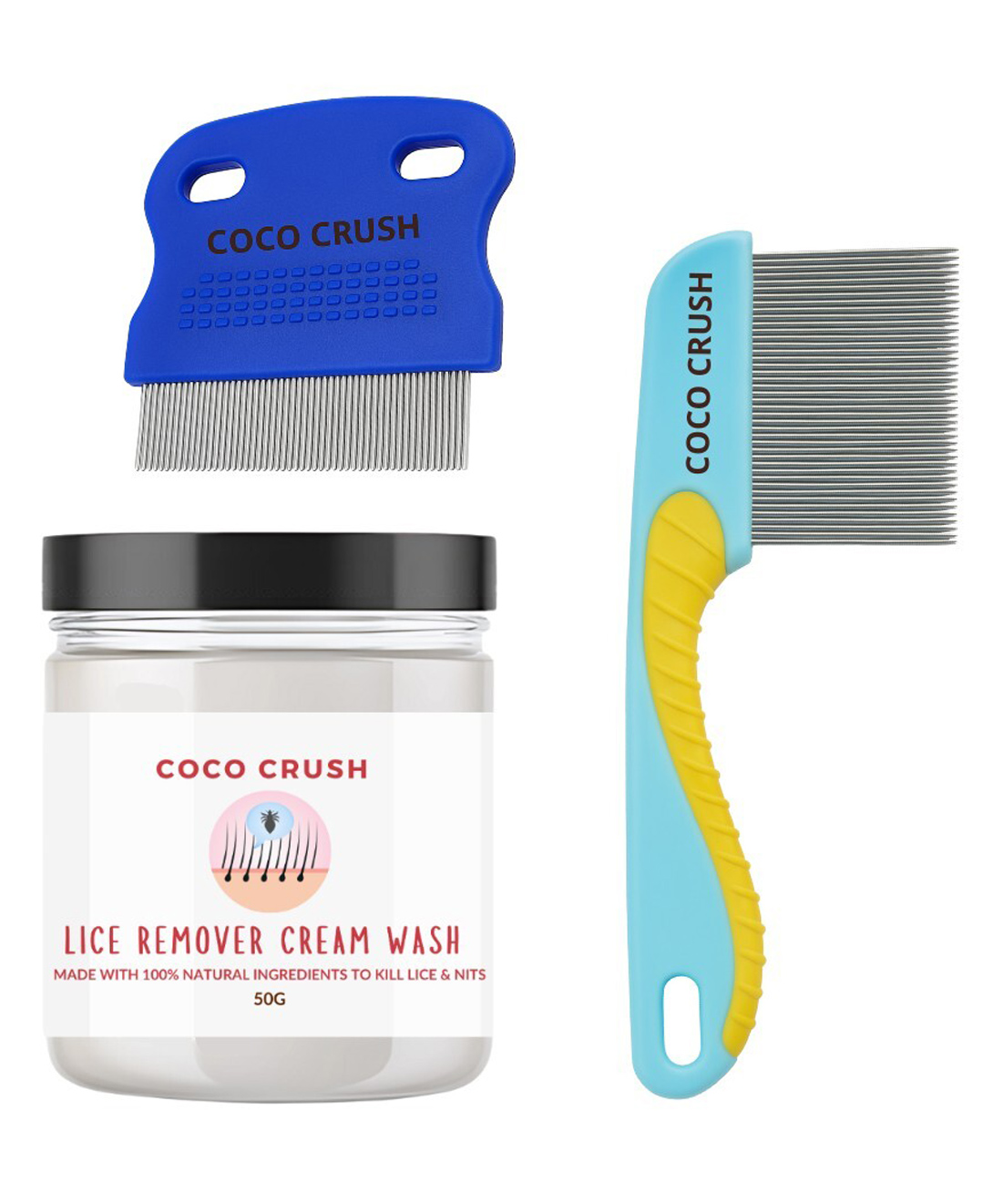 Coco Crush Lice Cream Wash with Fine Teeth Nit Comb & Long Handle Lice Comb - Natural Safe Treatment 50 g-picture-13