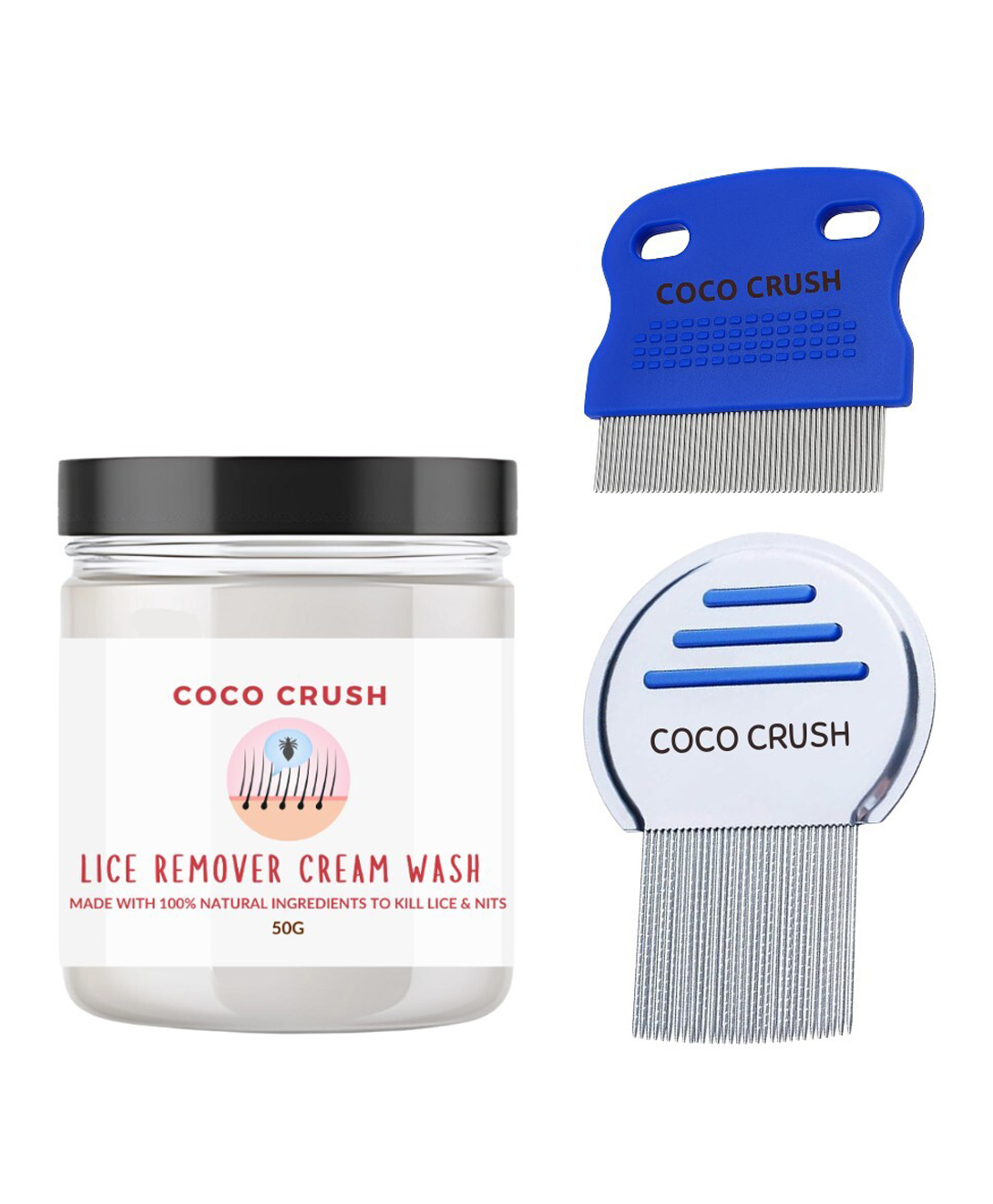 Coco Crush Anti Lice & Nits Cream Wash Kit - With Fine Teeth Nit Comb & Stainless Steel Lice Comb 50 g-image-22