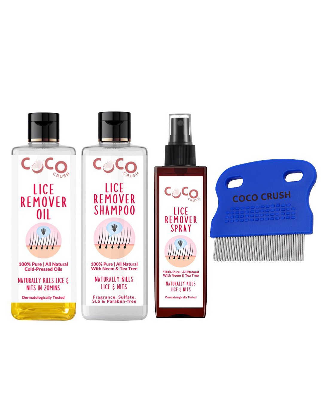 Coco Crush Safe Herbal Lice & Nits Removal - Natural Lice Oil, 100ml; Shampoo, 100ml; Spray, 100ml; & Precision Comb 1Unit-image-17