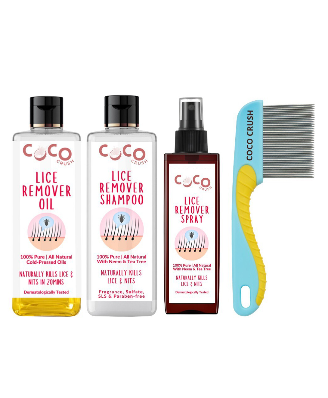 Coco Crush Safe Herbal Lice & Nits Removal - Ayurvedic Oil, 100ml; Shampoo, 100ml; Spray, 100ml; & Long Handle Comb 1Unit-image-35