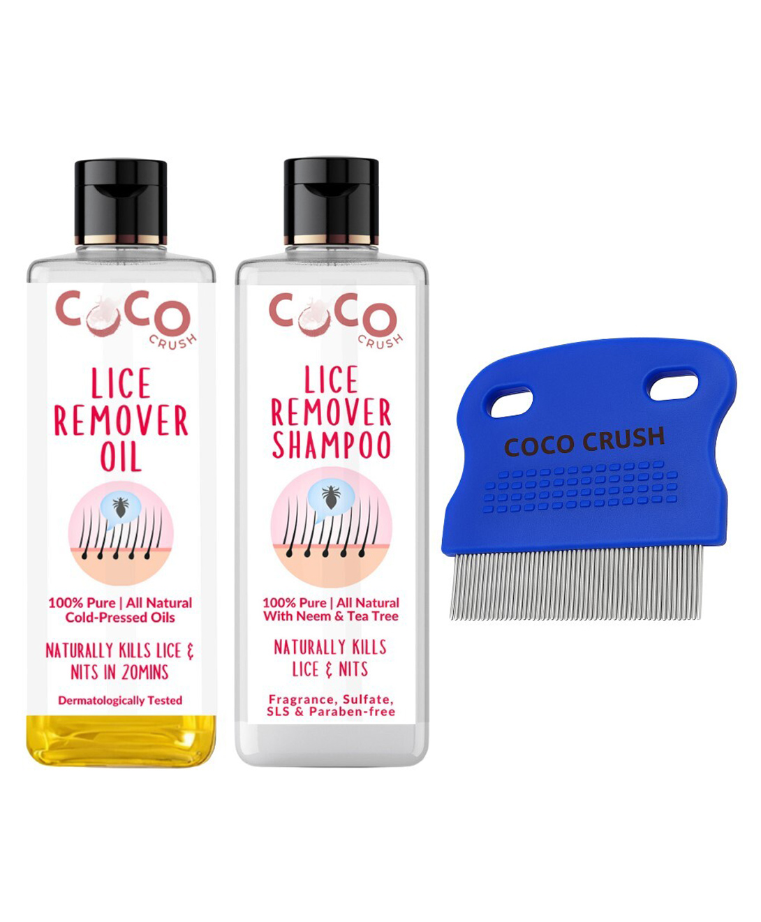 Coco Crush Ayurvedic Lice & Nits Kit with Natural Oil, 100ml Shampoo, 100ml; & Precision Fine Tooth Comb 1Unit-image-3