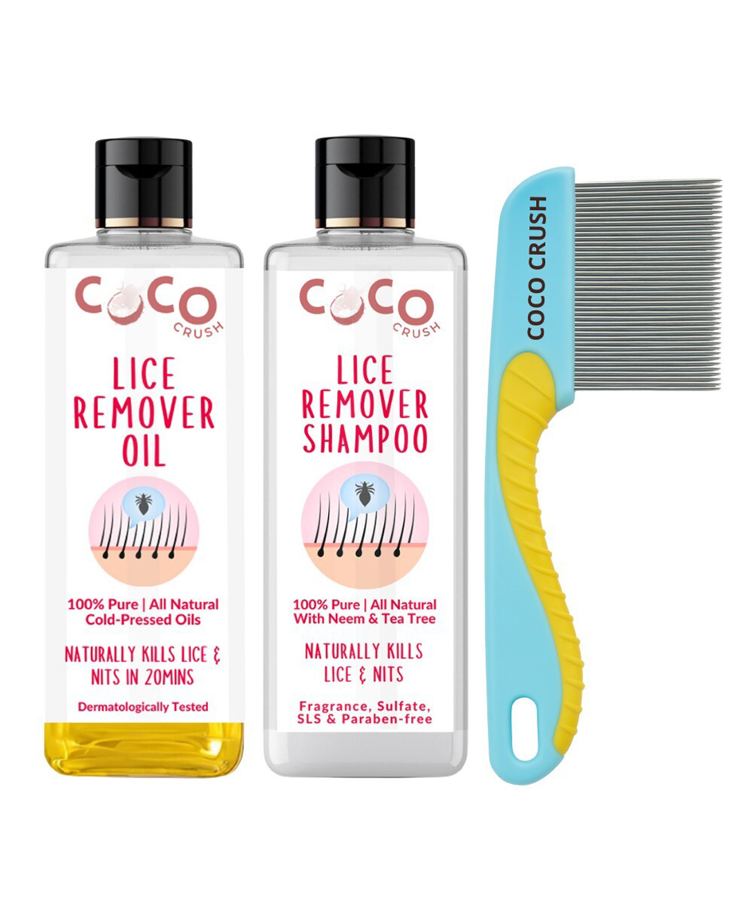 Coco Crush Lice & Nits Treatment Combo - Ayurvedic Oil, 50ml; Herbal Shampoo, 50ml; & Long Handle Comb 1Unit-picture-20