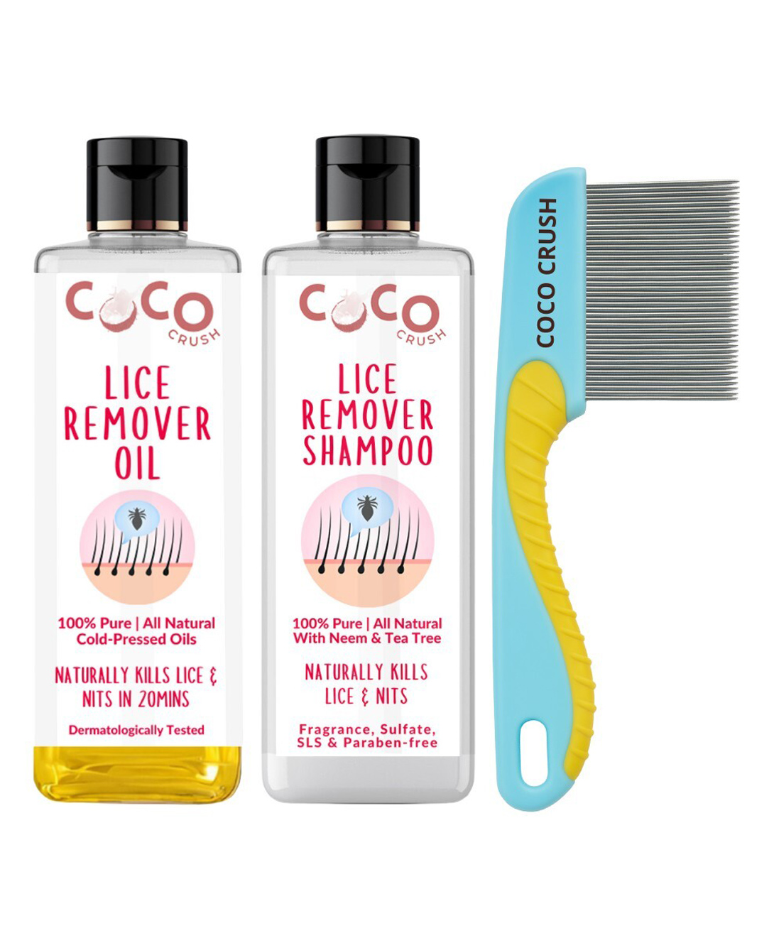 Coco Crush Lice & Nits Treatment Combo - Ayurvedic Oil, 200ml; Herbal Shampoo, 200ml; & Long Handle Comb 1Unit-image-23