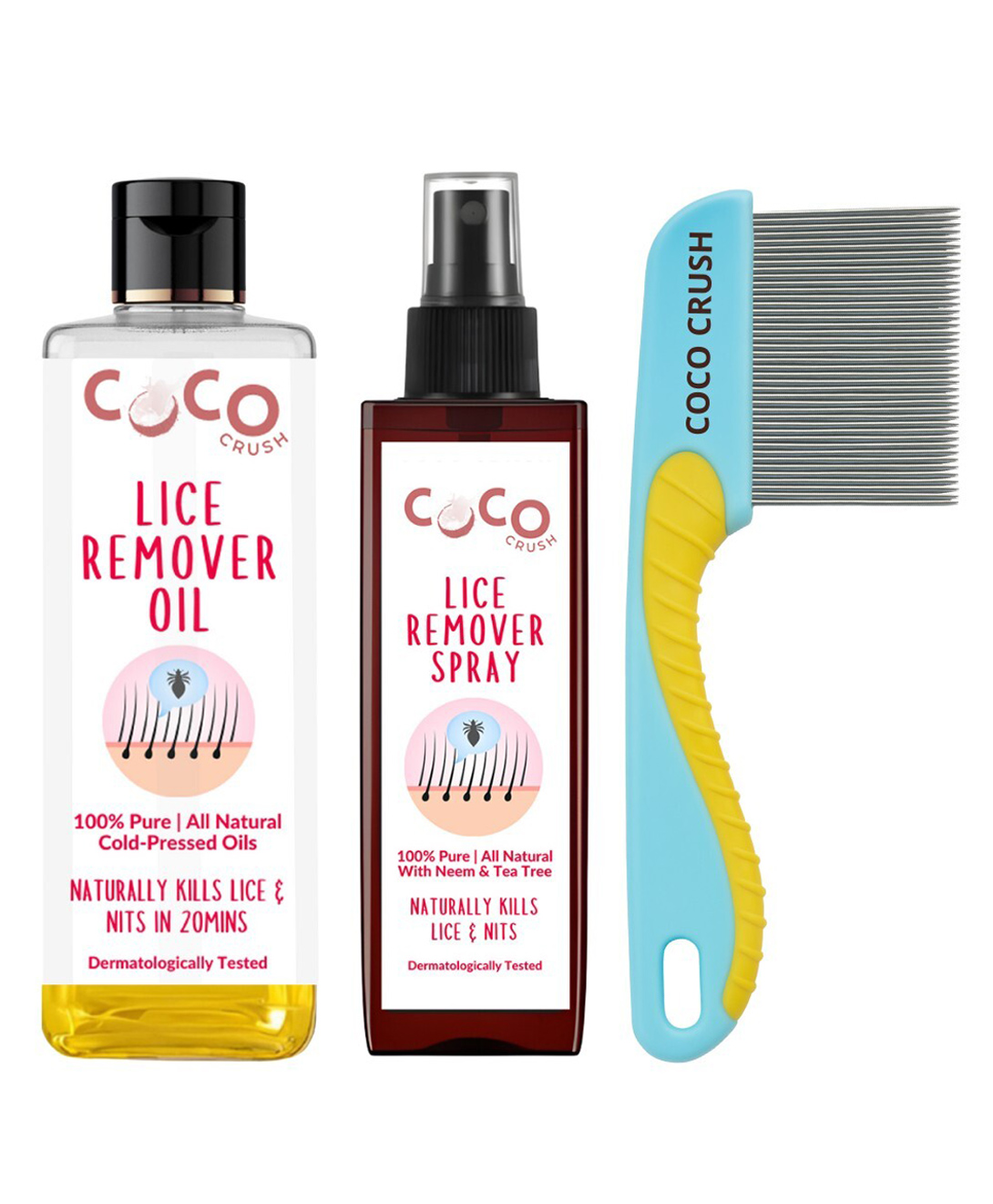 Coco Crush End Lice & Nits Naturally - Coco Crush Herbal Lice & Nits Oil, 100ml; Spray, 100ml; & Long Handle Comb, 1Unit Combo-image-16