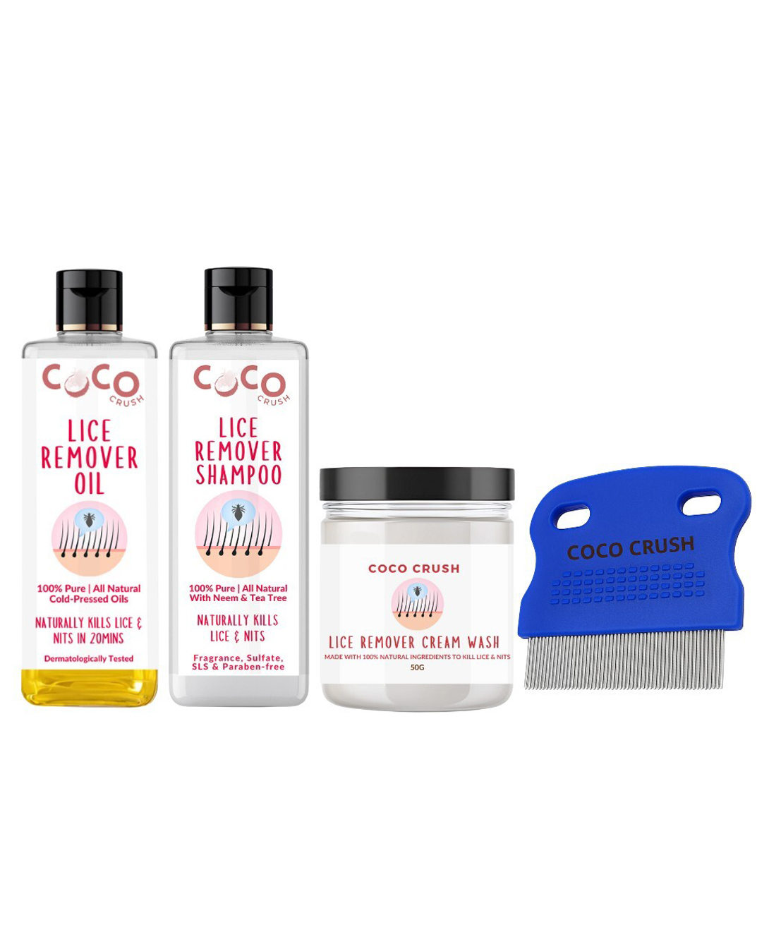 Coco Crush End Lice & Nits in 30 Mins - Coco Crush Ayurvedic Oil, 50ml; Shampoo, 50ml; Cream, 50g; & Precision Comb, 1 Unit Kit-image-26
