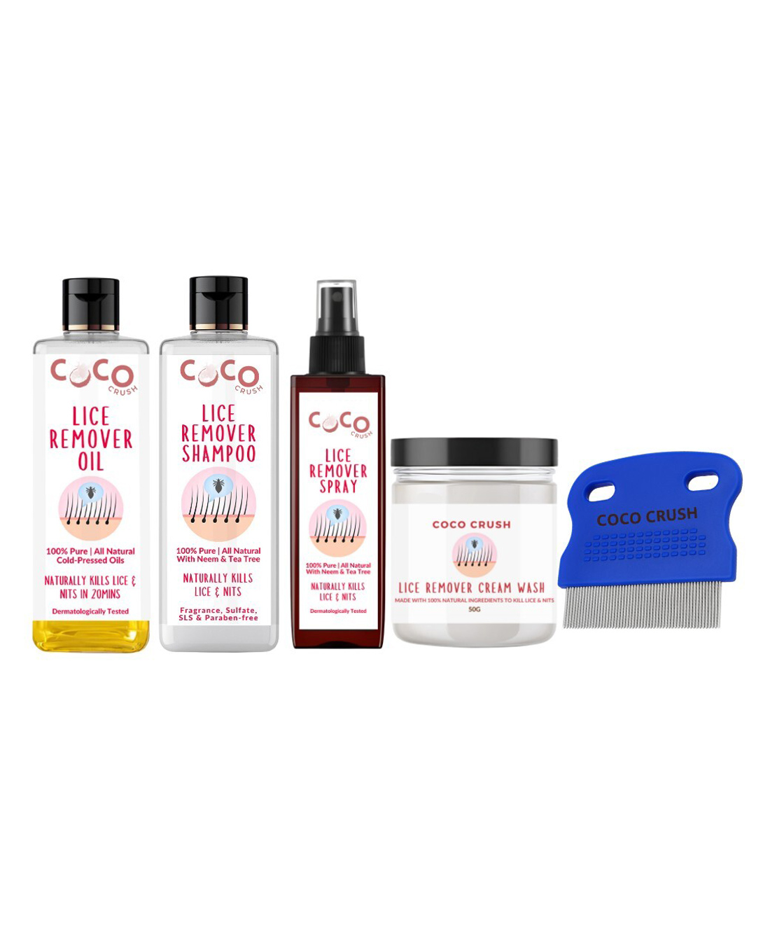 Coco Crush 100% Natural 5-in-1 Lice & Nits Kit - Oil, 100ml; Shampoo, 100ml; Spray, 100ml; Cream, 100ml; & Fine Tooth Comb, 1Unit-picture-12