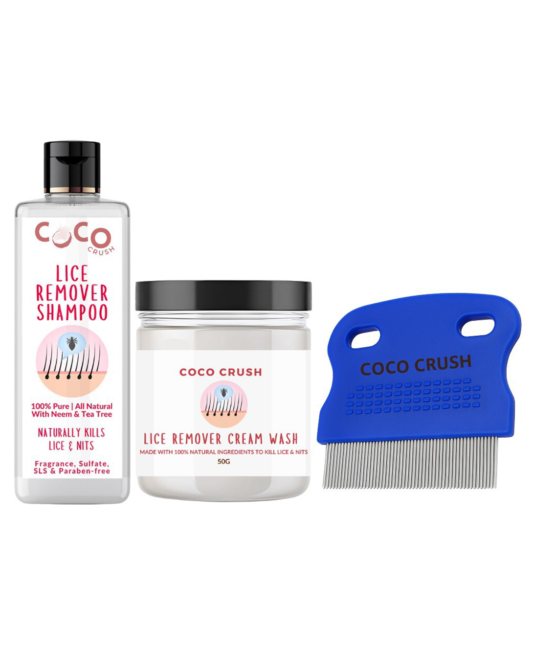Coco Crush Natural Lice & Nits Treatment - Shampoo, 200ml; Cream Wash, 50g; & Fine Comb, 1Unit | Kills in 30 Mins-image-22