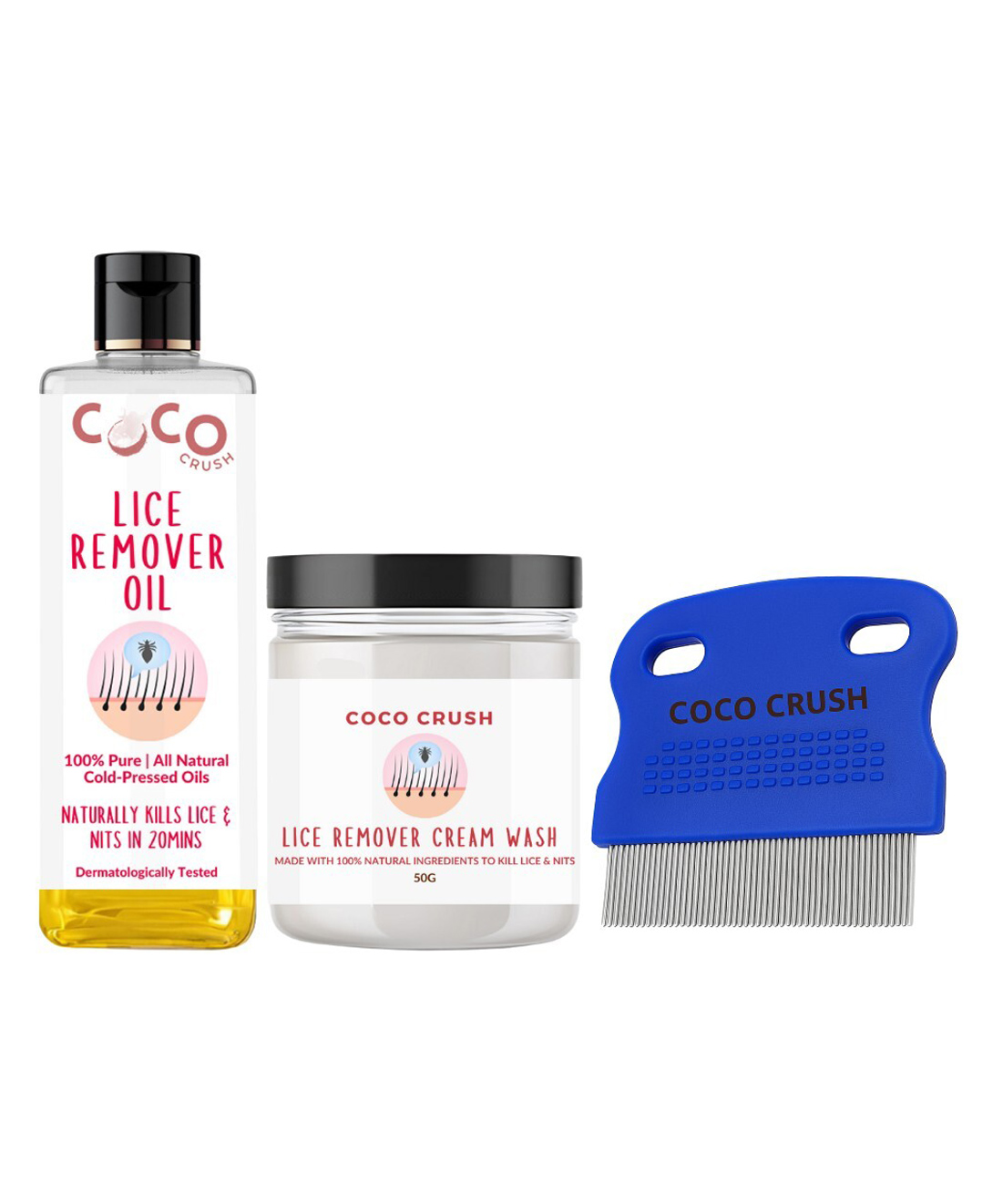 Coco Crush Complete Lice & Nits Trio - Herbal Oil, 50ml; Cream Wash,50g; and Fine Comb, 1Unit | Safe and Fast-image-46