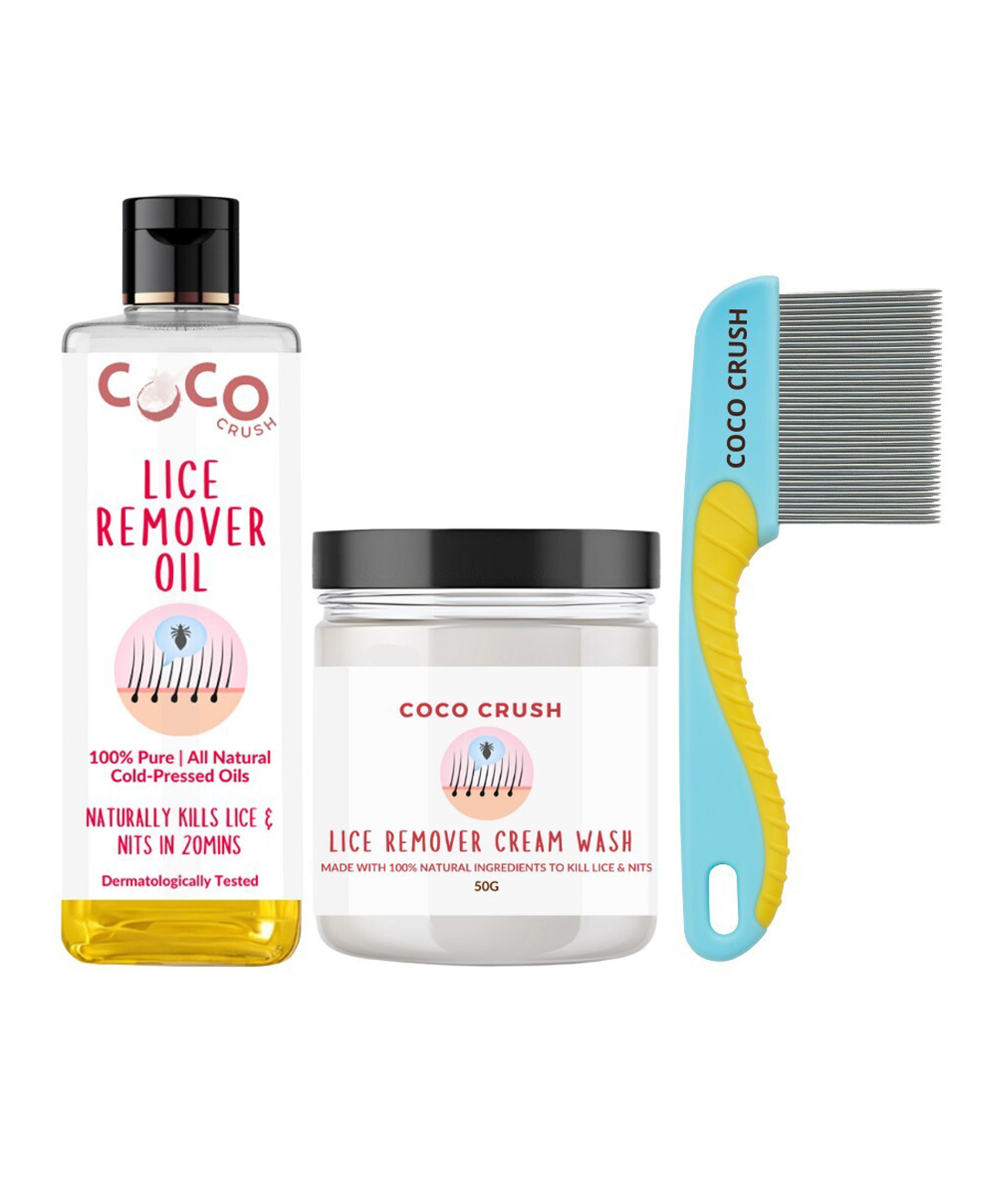 Coco Crush Natural Lice & Nits Defense Pack - Ayurvedic Oil, 50ml; Cream Wash, 50g; and Long Handle Comb 1Unit-image-15