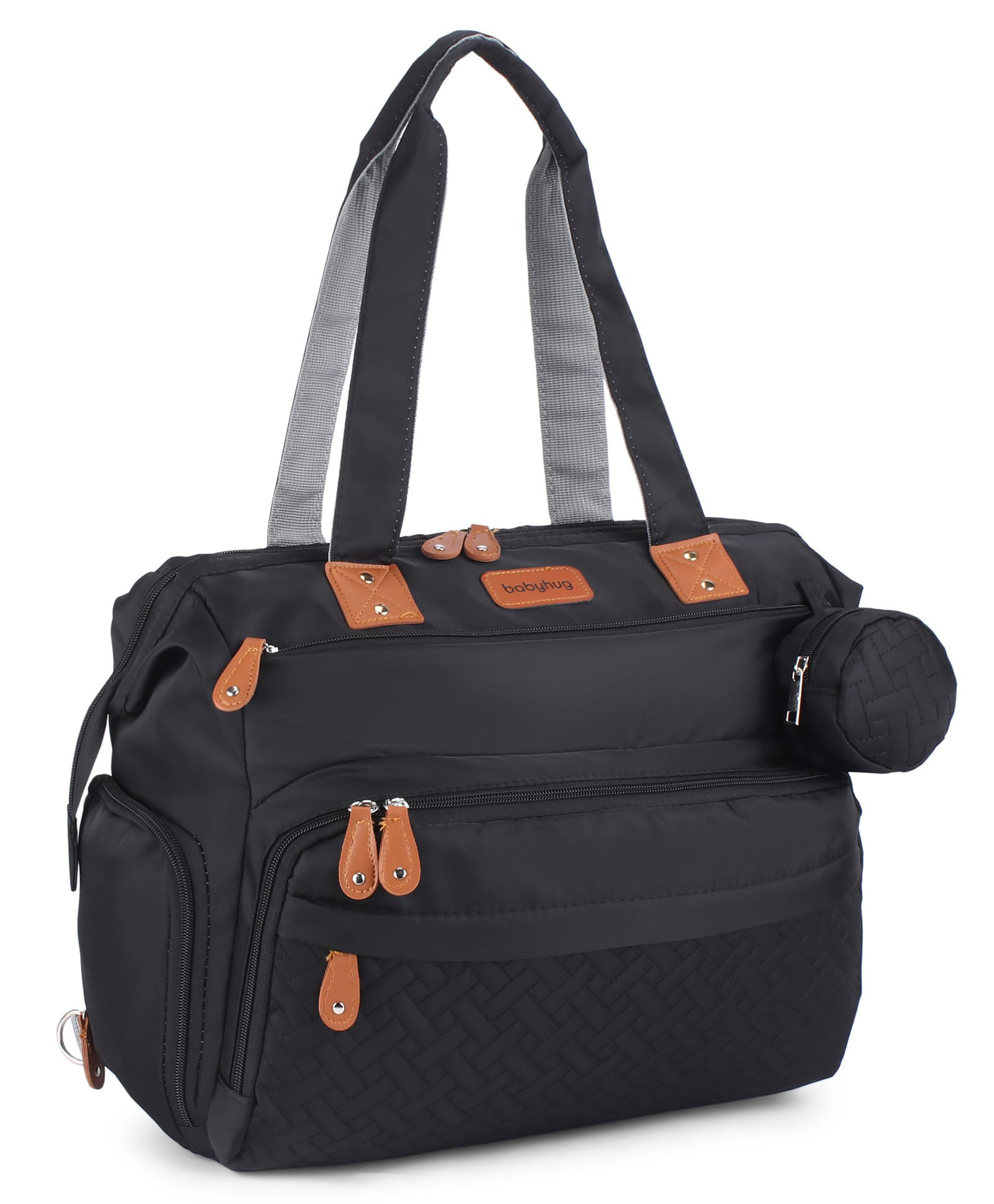 Babyhug 2-in-1 Premium Quilted Multifunctional Tote & Backpack for Travel Black| Convertible Carry| Independent Shoe Compartment| Dry & Wet Separation|Insulated Bottle Pouch|Large Capacity Organizer-picture-21