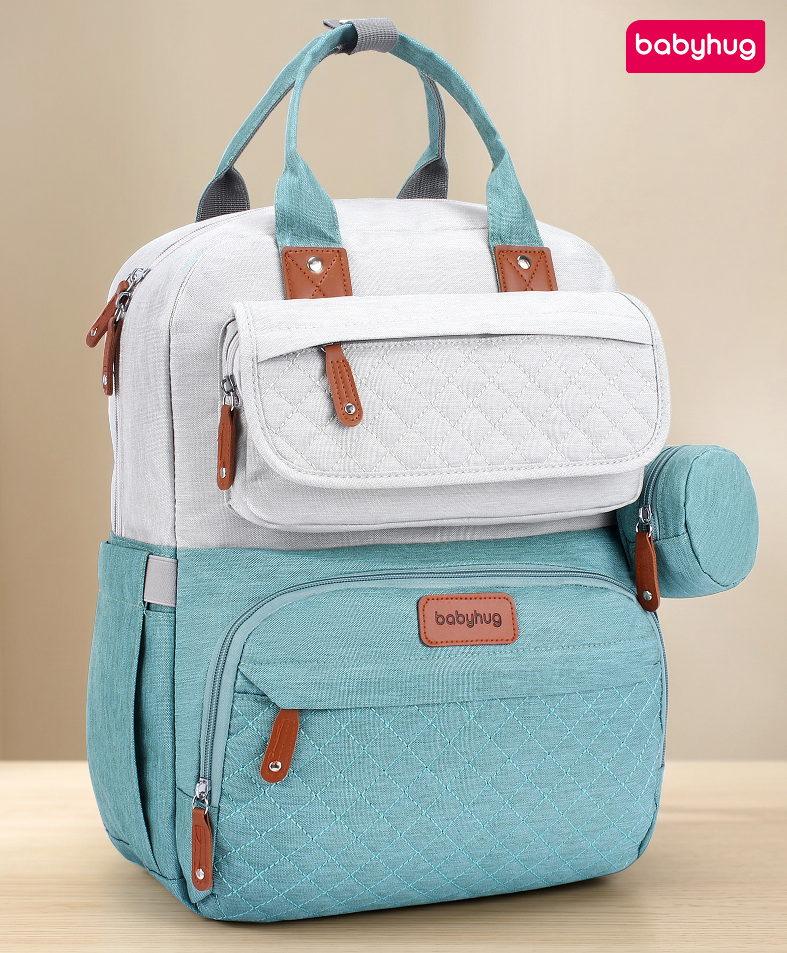 Babyhug Multipurpose Diaper Backpack - Sea Green| Insulated Bottle Pockets| Diaper Changing Mat| Adjustable Shoulder Strap| Side Bottle Pocket| Wipes Dispenser| Water Resistant| Pacifier Case-image-23