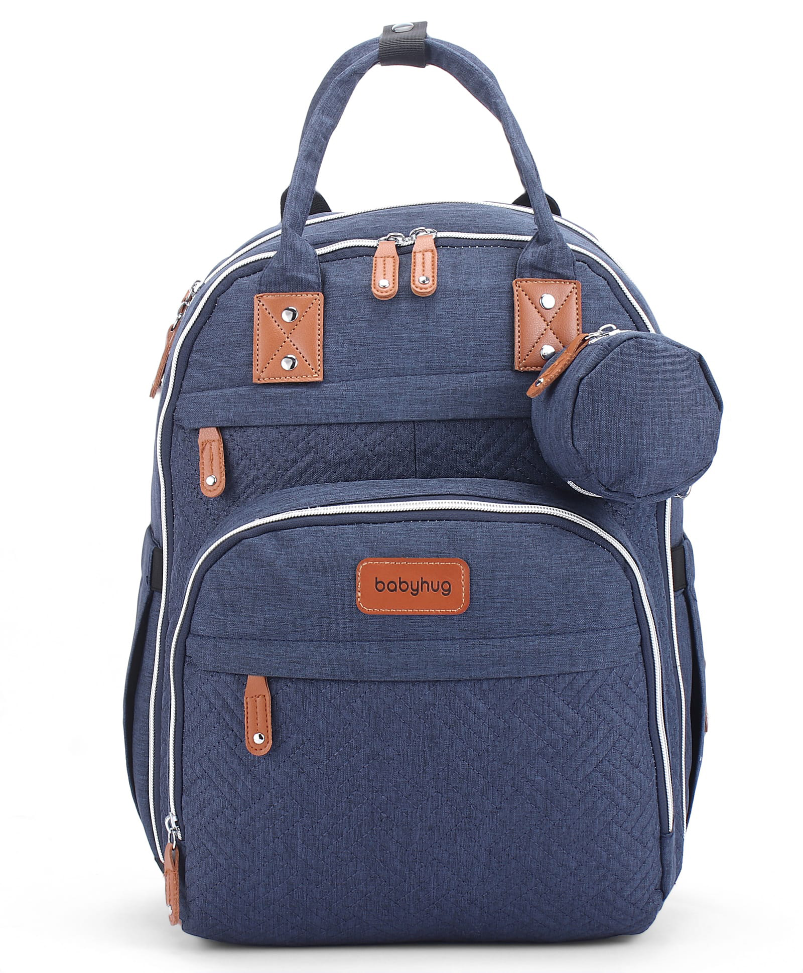 Babyhug Premium Quilted Multipurpose Stylish Diaper Backpack Laptop Sleeve Water Resistant Insulated Bottle Pouches Side Bottle Pocket Wipes Dispenser Detachable Pacifier Case Stroller Clip Blue