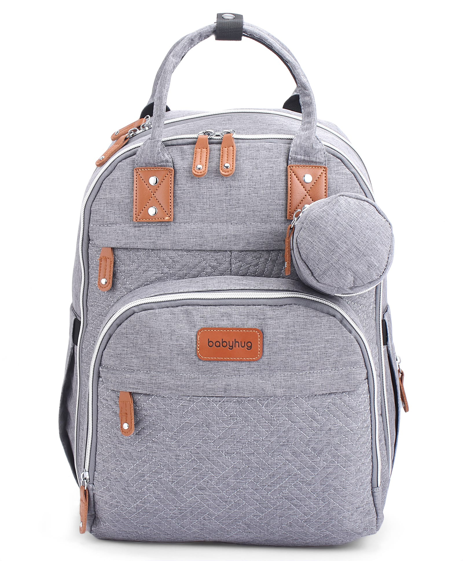 Babyhug Premium Quilted Multipurpose Stylish Diaper Backpack Laptop Sleeve Water Resistant Insulated Bottle Pouches Side Bottle Pocket Wipes Dispenser Detachable Pacifier Case Stroller Clip Grey-image-45