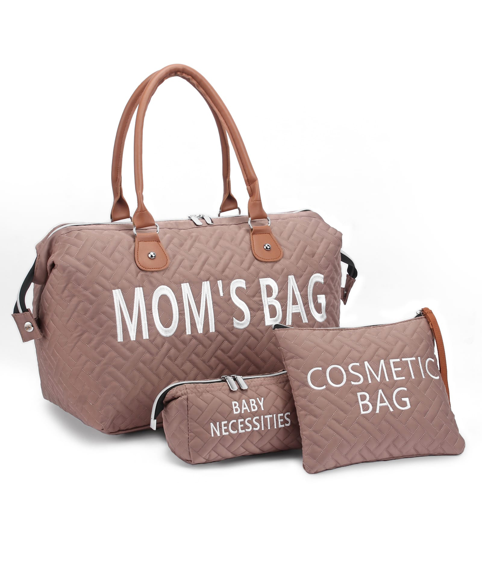 fab n funky Premium Multipurpose Stylish Diaper Bag 3-in-1 Mother Bags Water Resistant Multi-Compartment Organiser Cosmetic Bag Pouch Baby Necessities Mini Pouch Brown-picture-16