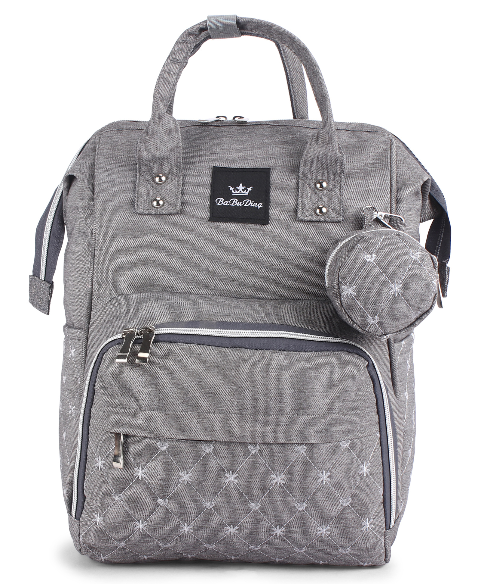 Multipurpose Quilted Diaper Backpack - Grey| Insulated Bottle Pouches| Trolley Sleeve| Stroller Hooks| Multi-Layer Organizer| Wipes Dispenser| Bottle Pouch| Detachable Pacifier Pouch-image-20