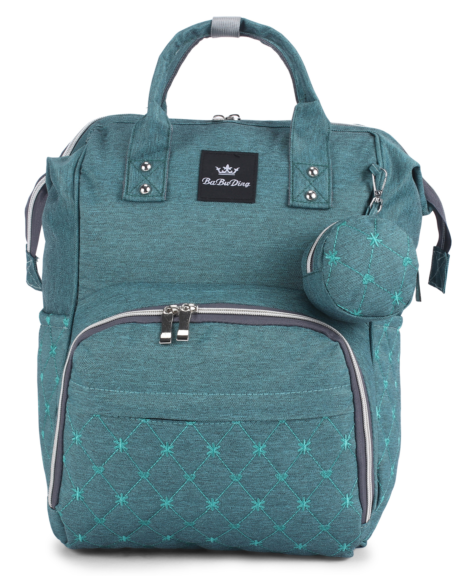 Multipurpose Quilted Diaper Backpack - Sea Green| Insulated Bottle Pouches| Trolley Sleeve| Stroller Hooks| Multi-Layer Organizer| Wipes Dispenser| Bottle Pouch| Detachable Pacifier Pouch-image-23