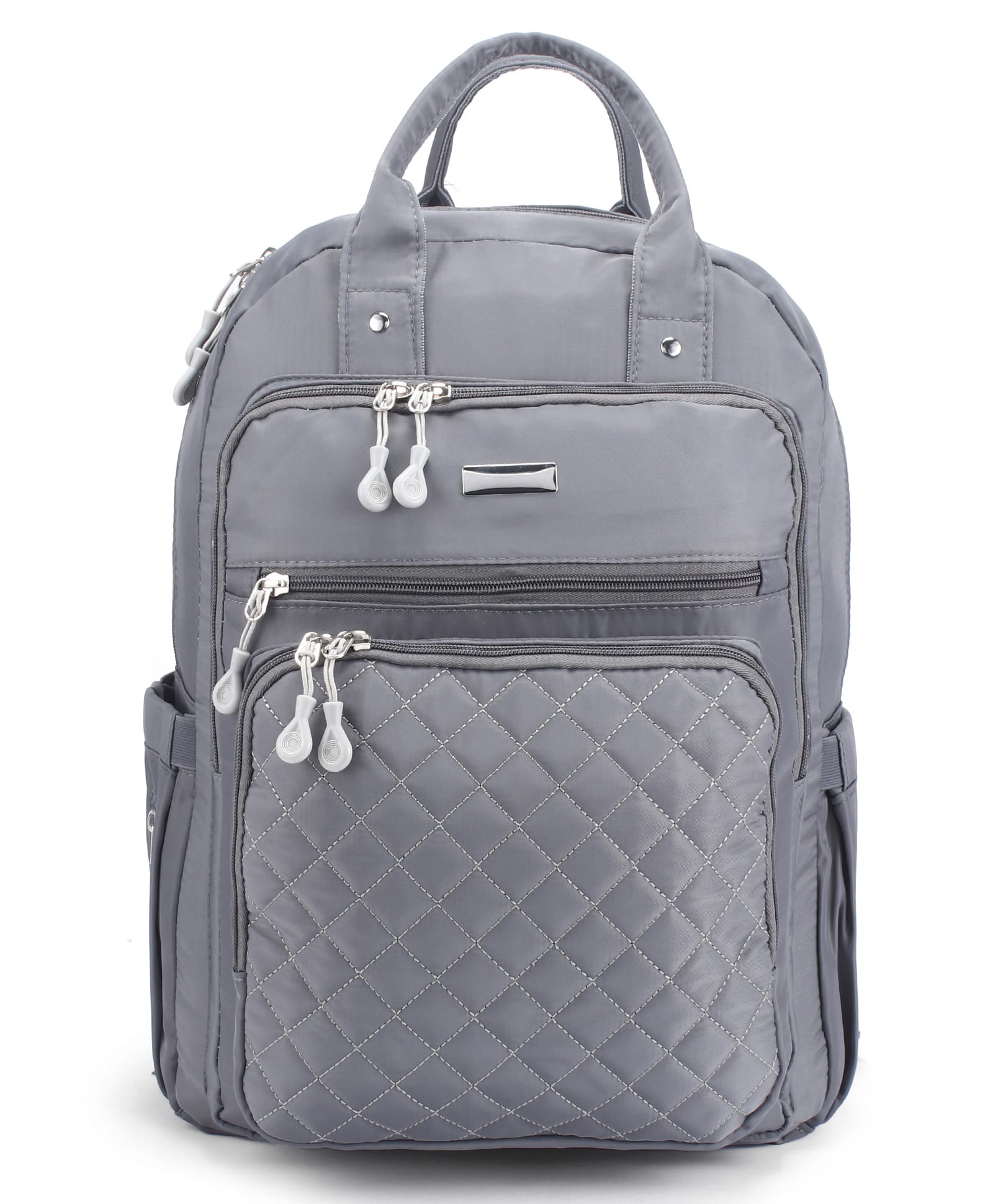 Quilted Lightweight Casual Diaper Backpack Water Resistant Spacious Design Adjustable Shoulder Straps Side Bottle Pocket Wipes Dispenser Carry Handle - Grey-image-48