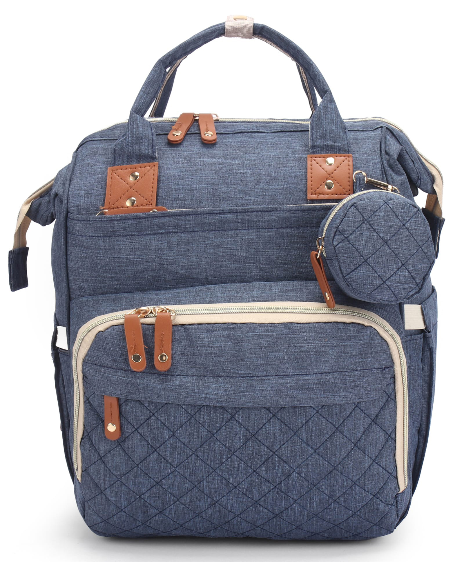 fab n funky Premium Multipurpose Stylish Diaper Backpack Water Resistant Multi-Compartment Organizer Side Bottle Pockets Wipes Dispenser Detachable Pacifier Case Fish Mouth Opening Blue-picture-12