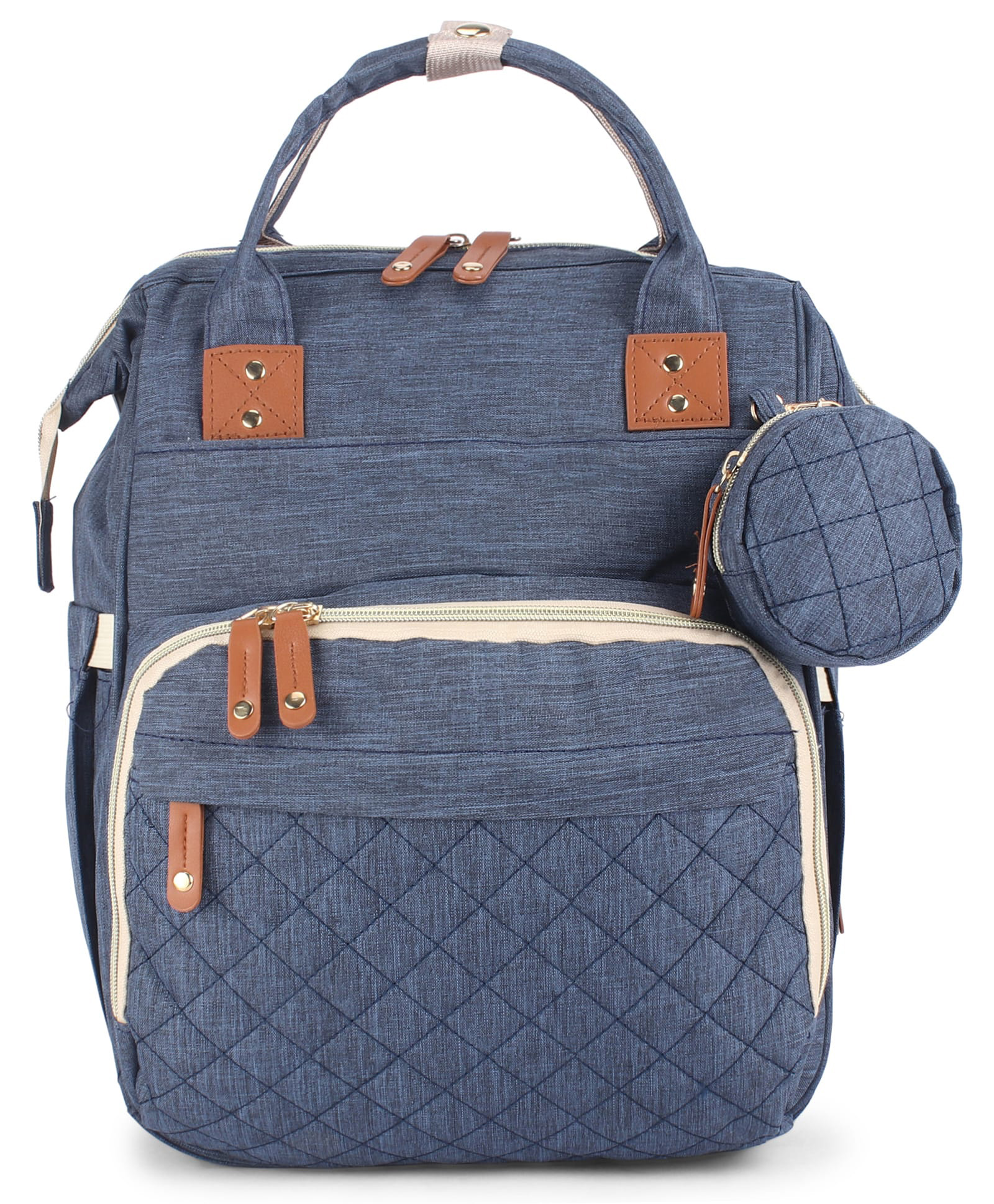 Multipurpose Quilted Diaper Backpack Blue| Insulated Bottle Pouches| Trolley Sleeve| Stroller Hooks| Multi-Layer Organizer| Wipes Dispenser| Bottle Pouch| Detachable Pacifier Pouch-image-21