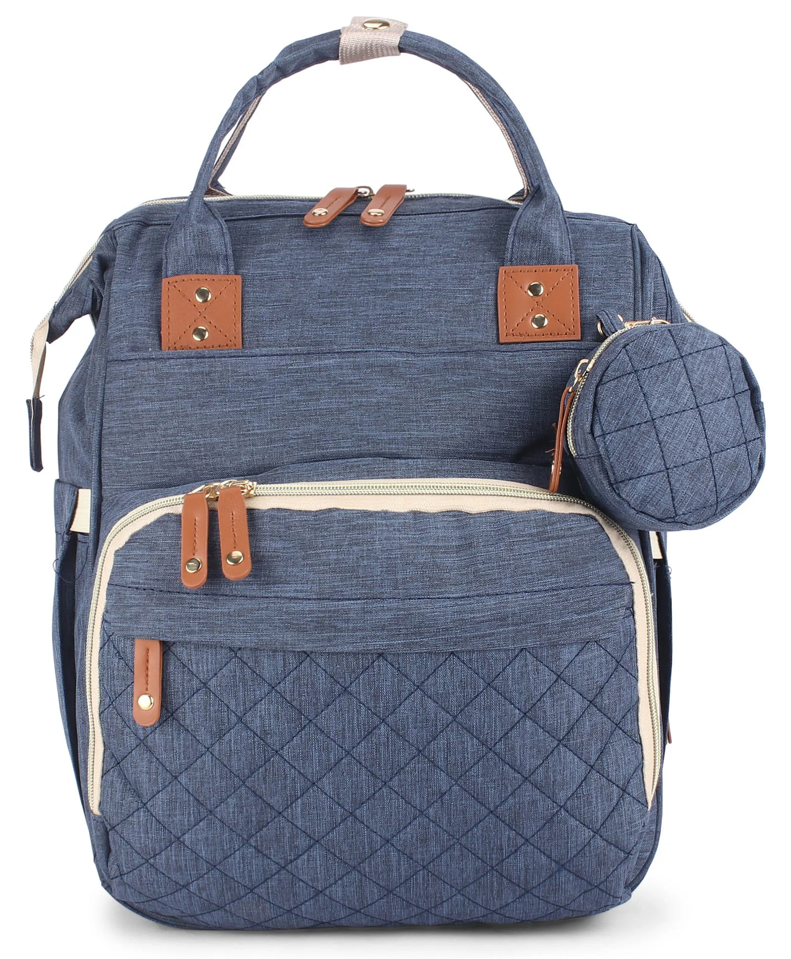 Fab N Funky Multipurpose Quilted Diaper Backpack| Insulated Bottle Pouches| Trolley Sleeve| Stroller Hooks| Multi-Layer Organizer| Wipes Dispenser| Bottle Pouch| Detachable Pacifier Pouch | Capacity- 17L - Blue