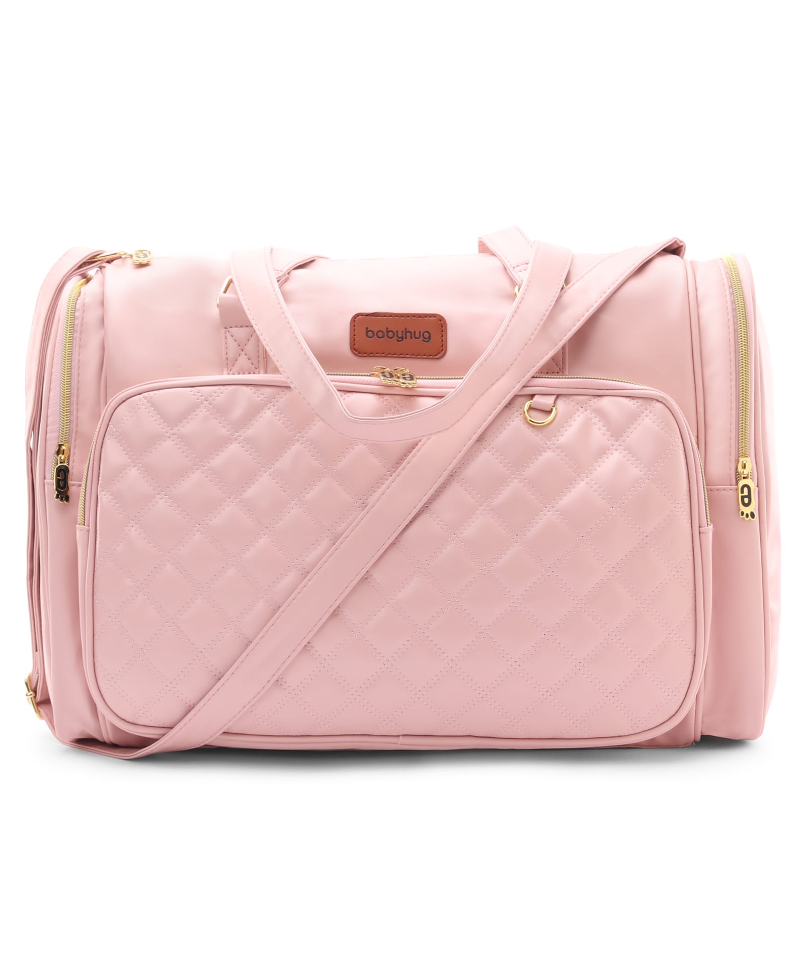 Babyhug Luxe 2-in-1 Quilted Sling cum Tote Diaper Bag for Travel - Peach| Spacious Multi-Compartment Design| Bottle Pockets| Front & Back Storage| Adjustable Shoulder Starp-image-43