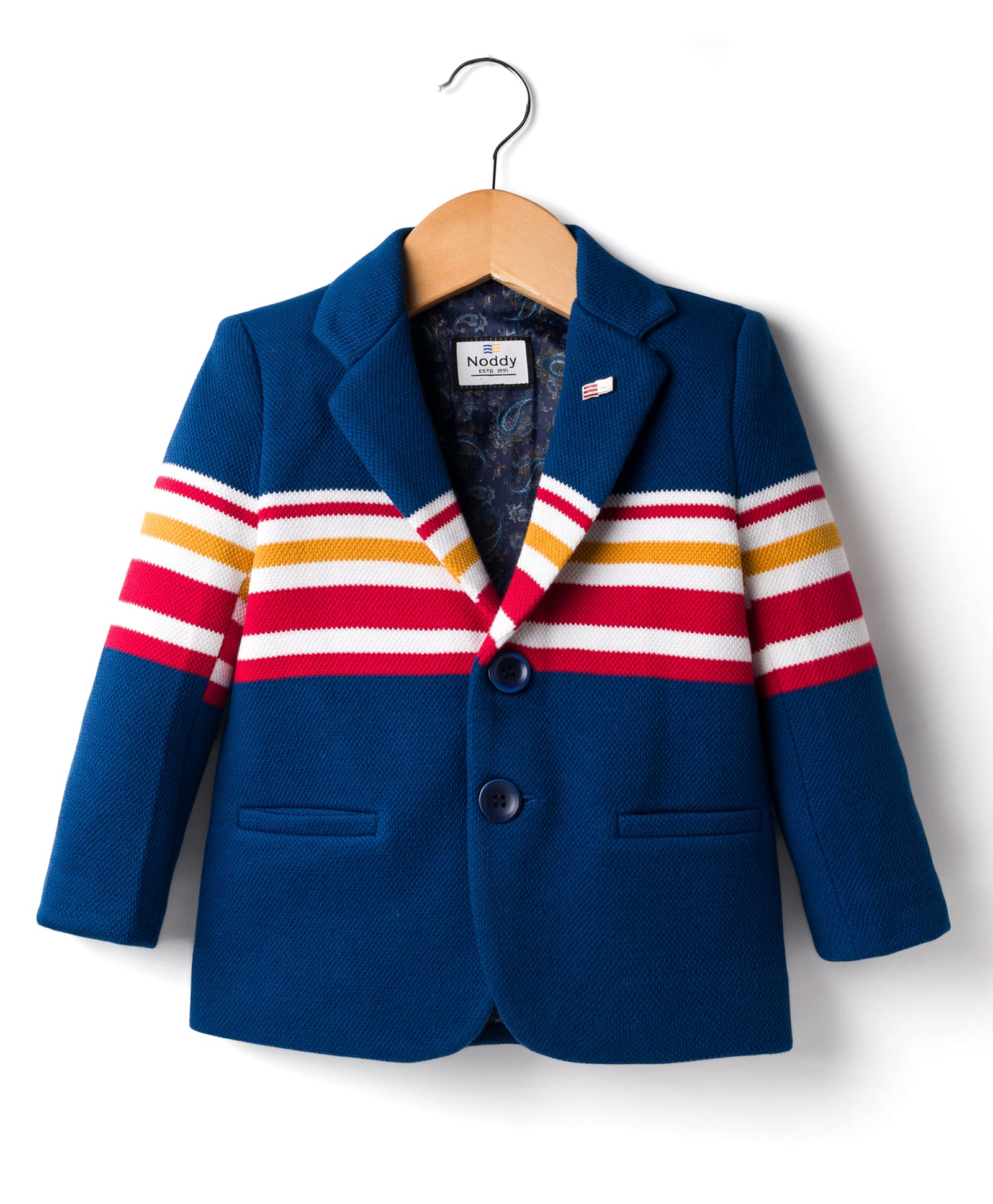 Noddy Full Sleeves Striped Blazer - Airforce Blue-picture-17