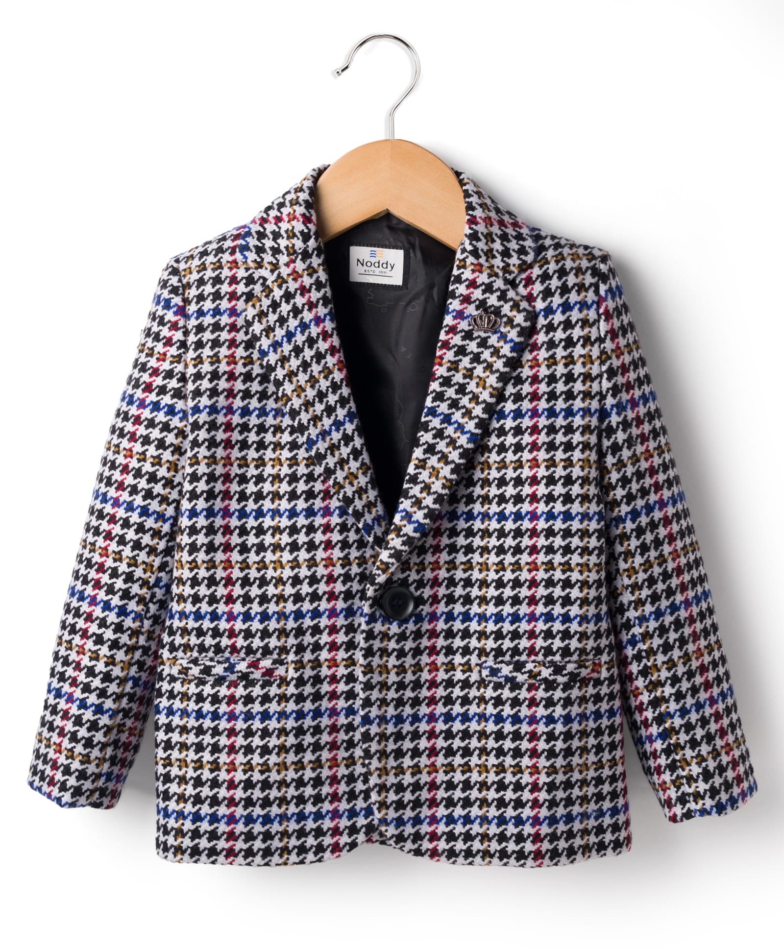 Noddy Full Sleeves Houndstooth Printed Blazer - White-image-7