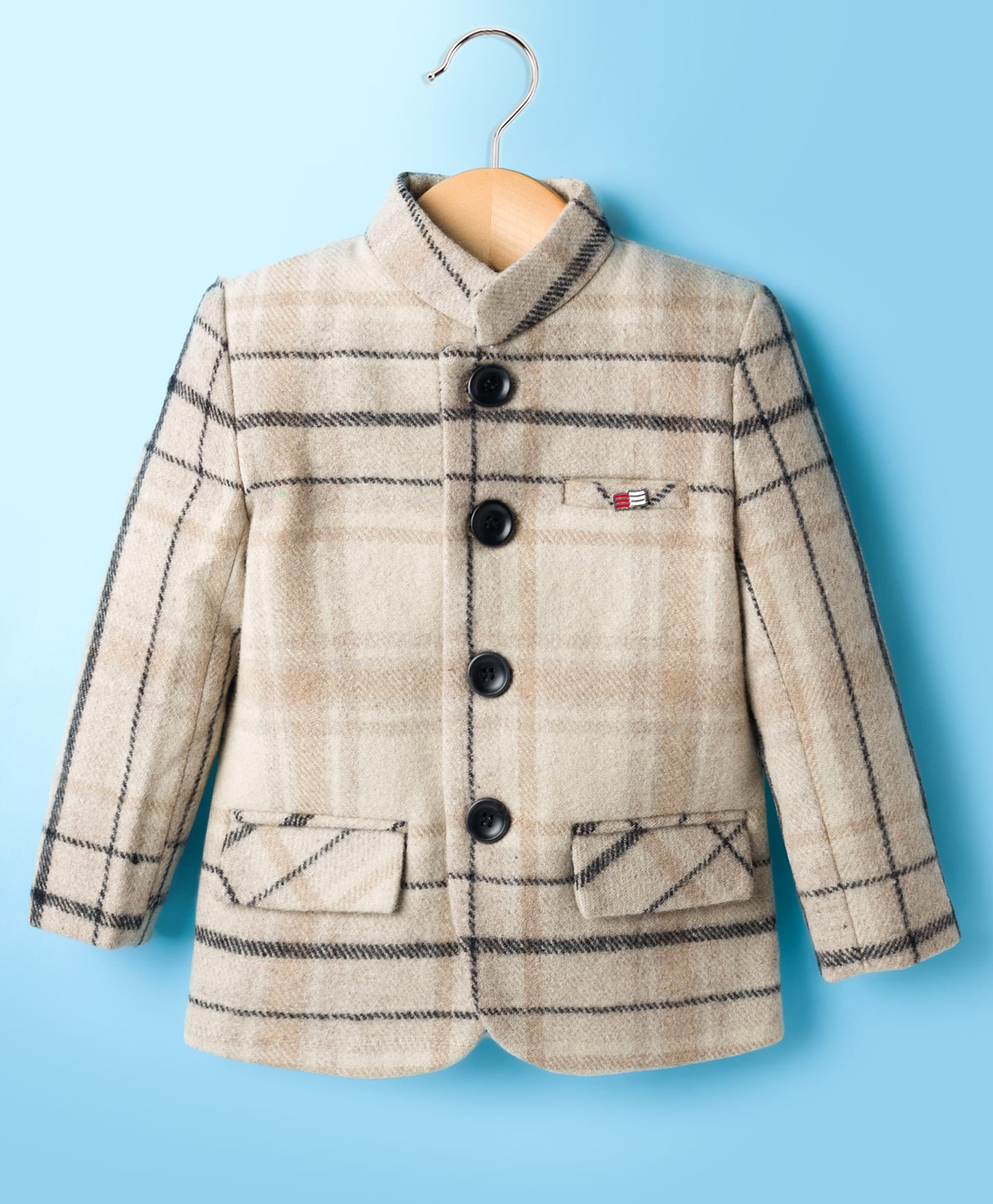 Noddy Full Sleeves Plaid Checked Jodhpuri Blazer - Fawn Beige-picture-15
