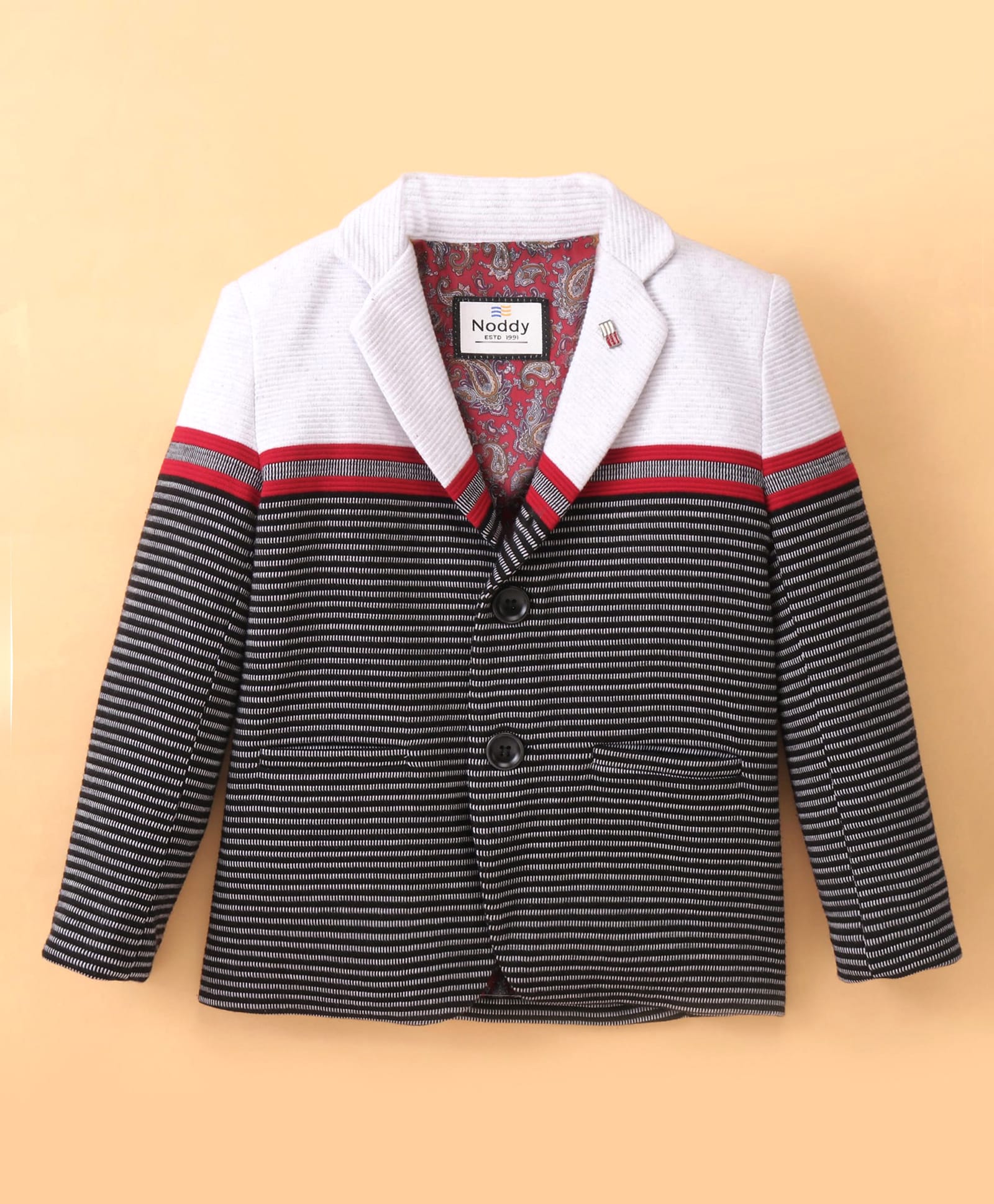 Noddy Full Sleeves Colour Blocked & Striped Blazer - Black-picture-20