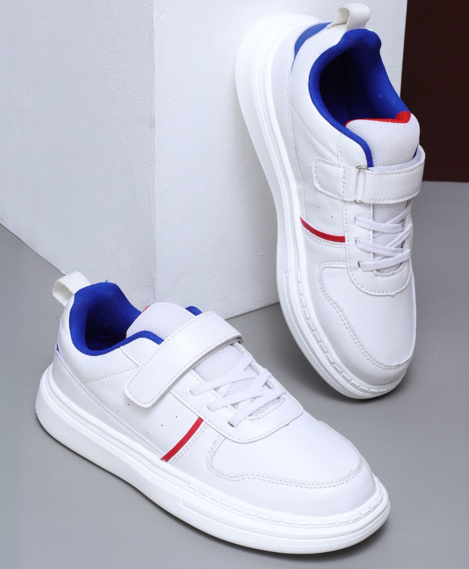 TRASE Colour Blocked Velcro Closure Sneakers - White & Red-picture-13