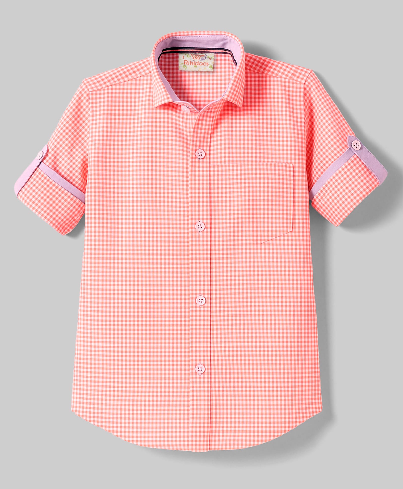 Rikidoos Full Sleeves Gingham Checked Shirt - Peach-image-14