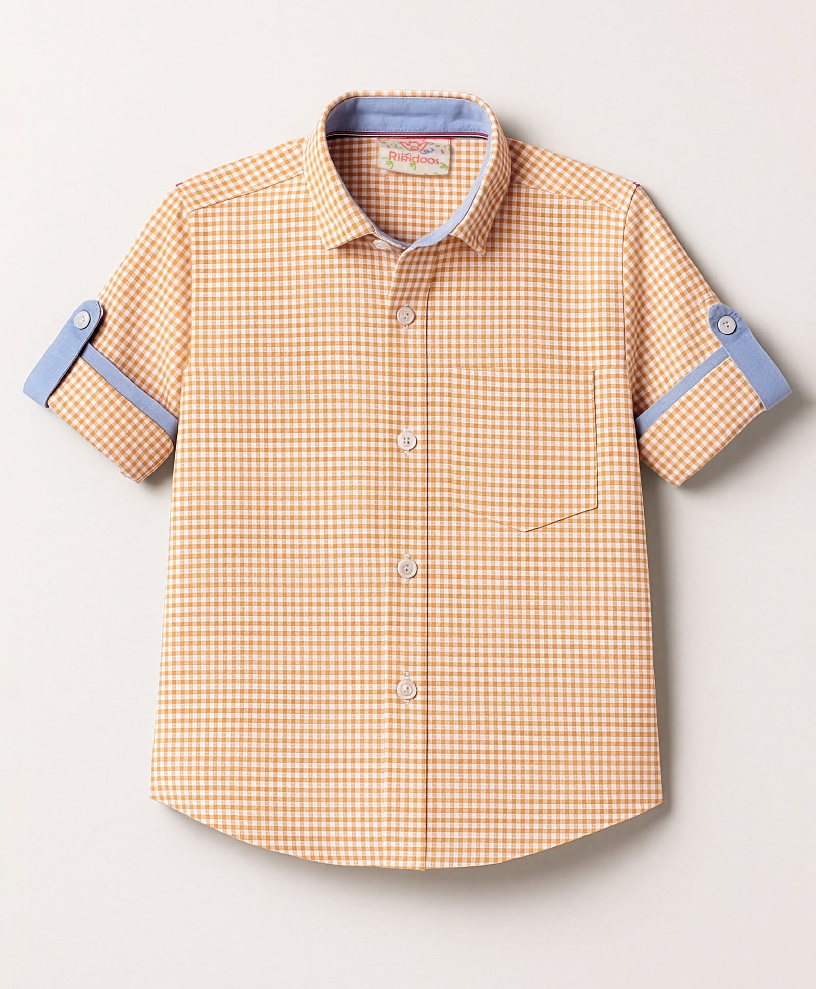 Rikidoos Full Sleeves Gingham Checked Shirt - Mustard-image-13