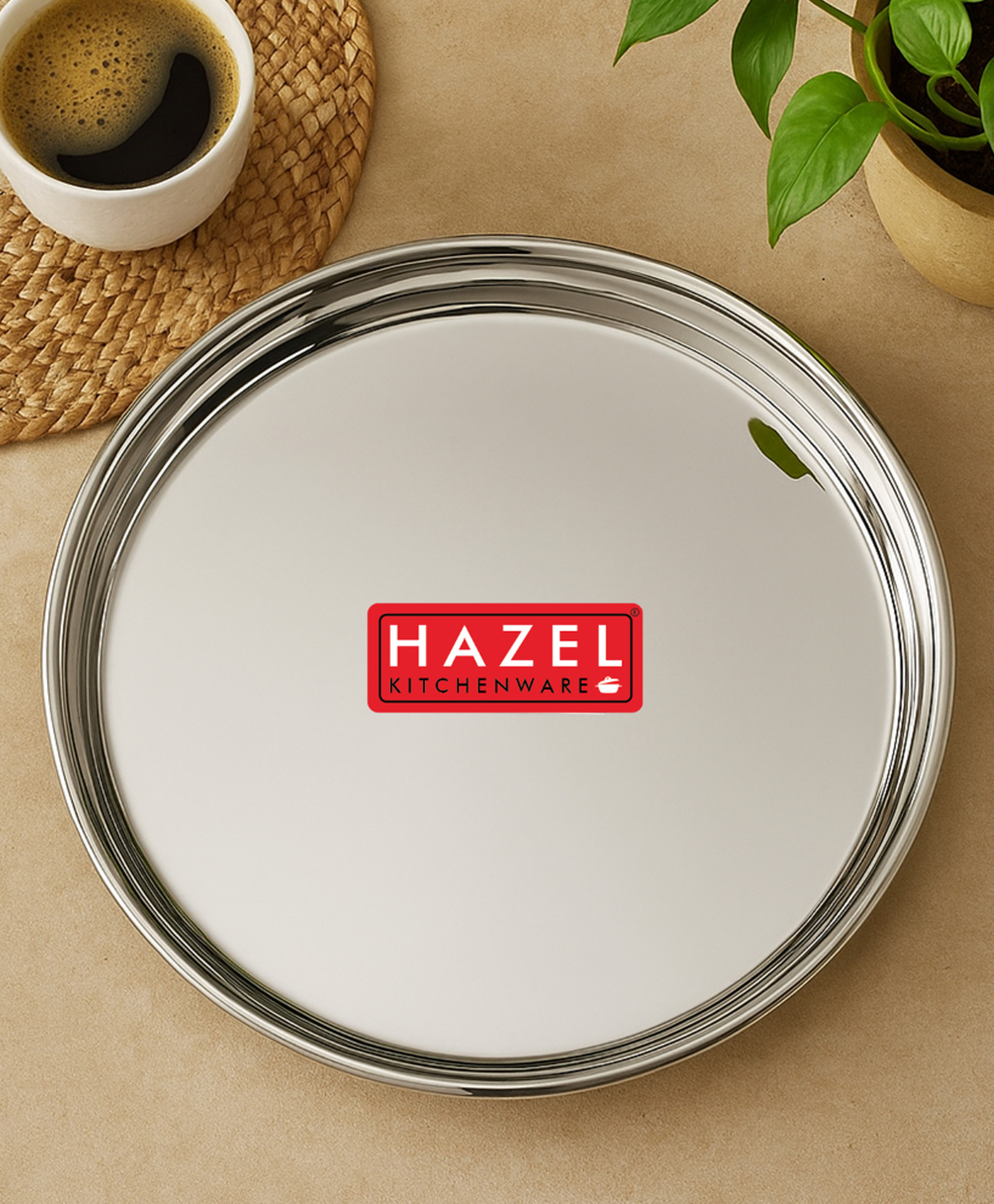 HAZEL Stainless Steel Dinner Lunch Plate Bhojan Thali, Dia 26 cm, Small-picture-45