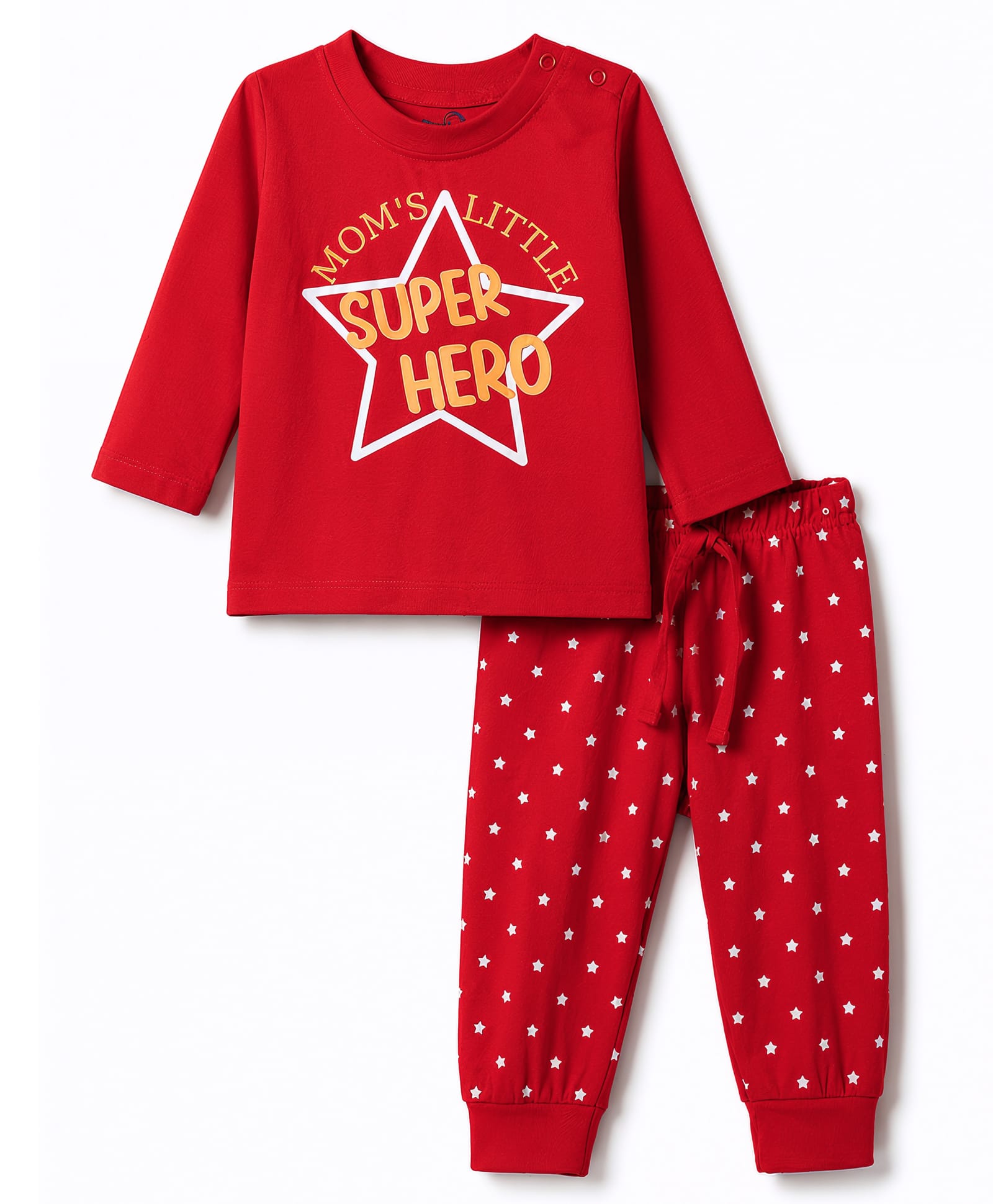 Doodle Poodle Single Jersey Knit Full Sleeves T-Shirt & Pyjama Night Suit with Star Print - Red-picture-7