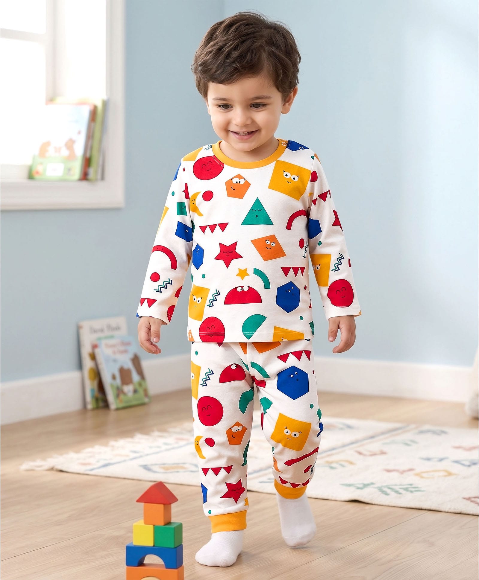Babyhug Cotton Knit Full Sleeves Printed Co-ord Night Suit - White-image-5