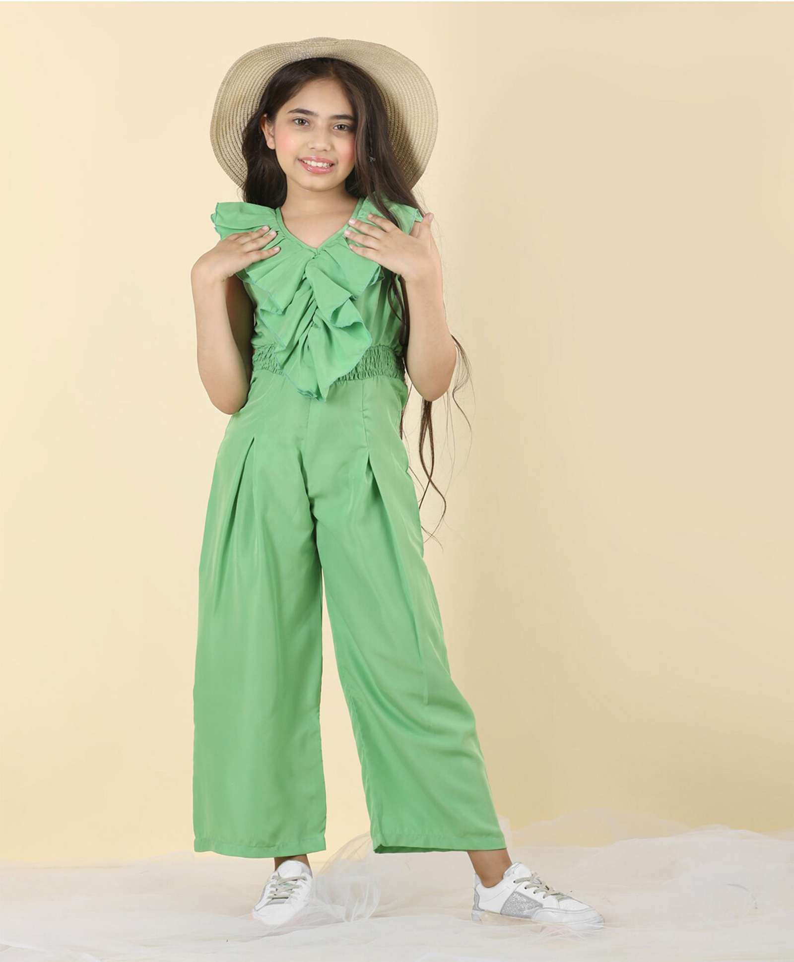 Cutiekins Woven Sleeveless Solid Ruffle Detailed Jumpsuit - Green-picture-25