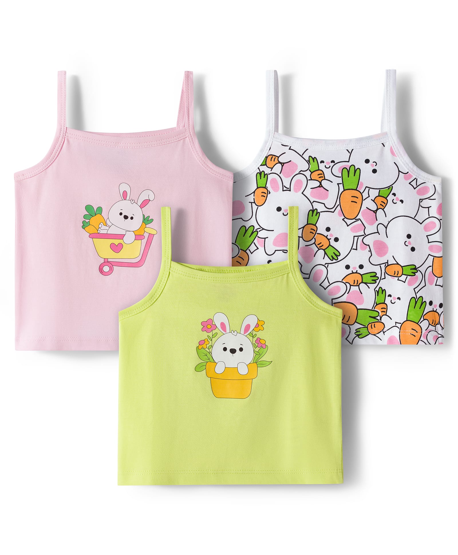 Doodle Poodle 100% Cotton Knit Sleeveless Slips with Bunny Print Pack Of 3 - Lime Green White & Lavender-image-43