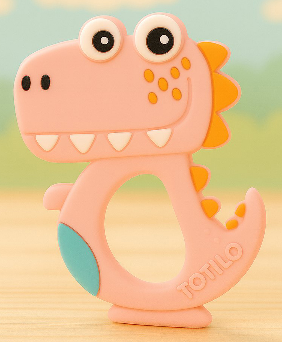 Totilo Dinosaur Shape Silicone Teether , BPA Free & Safe for Babies (Pack of 1)- Pink-picture-27