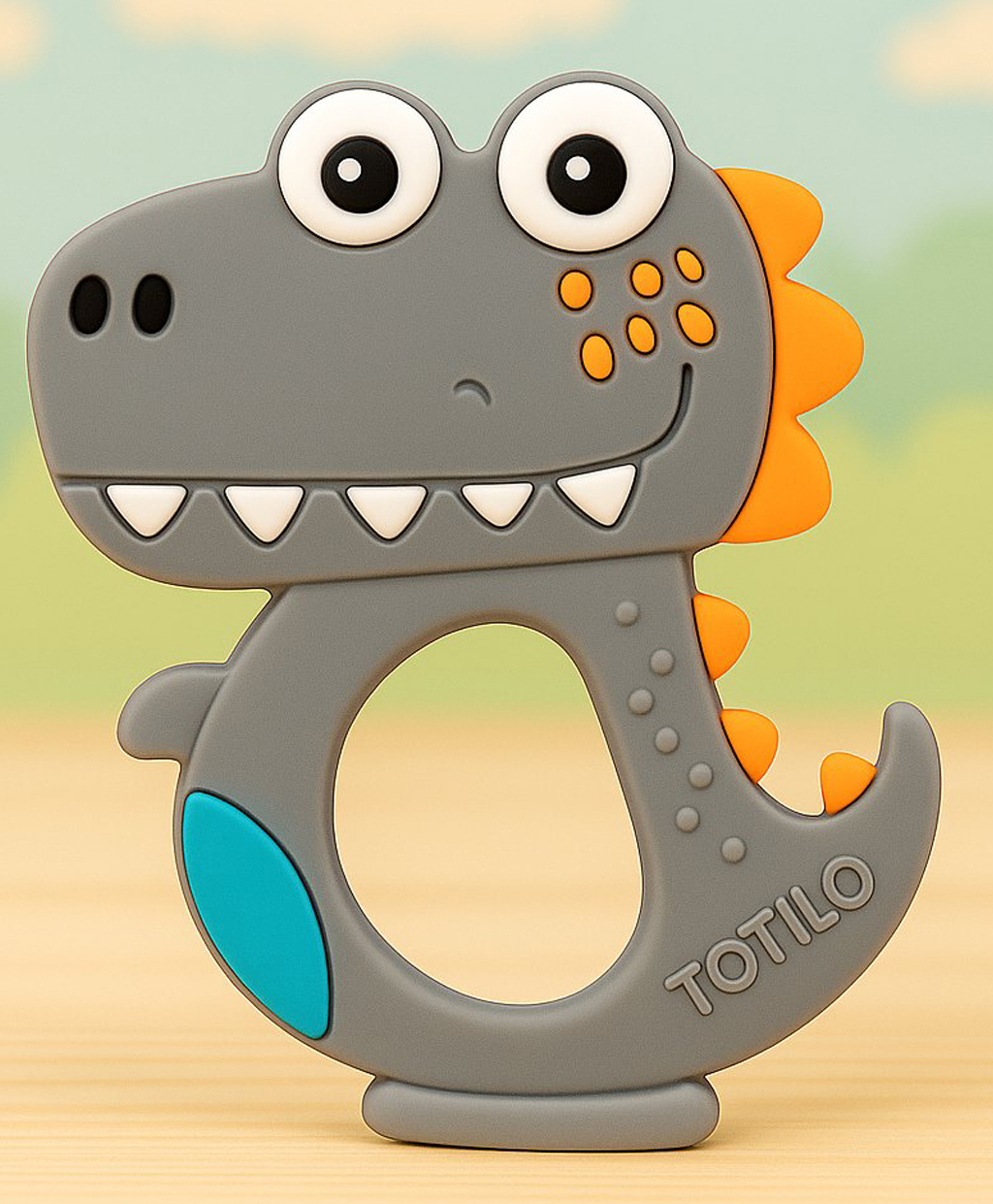 Totilo Dinosaur Shape Silicone Teether , BPA Free & Safe for Babies (Pack of 1)- Grey-picture-25