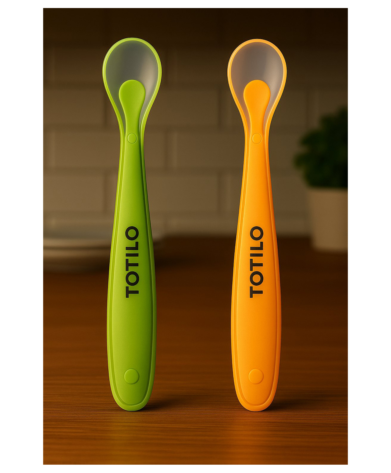 Totilo Feeding Spoon With Ultra Supple 100% Silicone Tip,Bpa Free - PACK OF - Green&Orange (Pack OF 2)-image-38