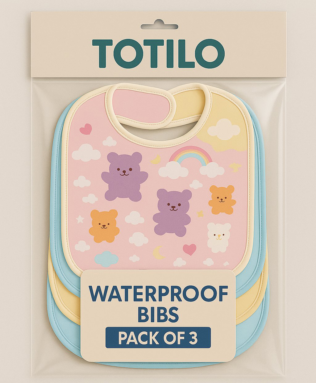 Totilo Baby Soft Feeding Bib Apron Cute Multi Print with Tich Button - multicolor (Pack Of 3)