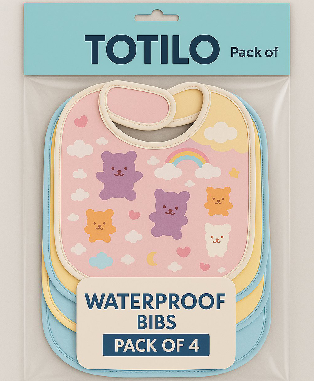 Totilo Baby Soft Feeding Bib Apron Cute Multi Print with Tich Button - multicolor (Pack Of 4)-image-38