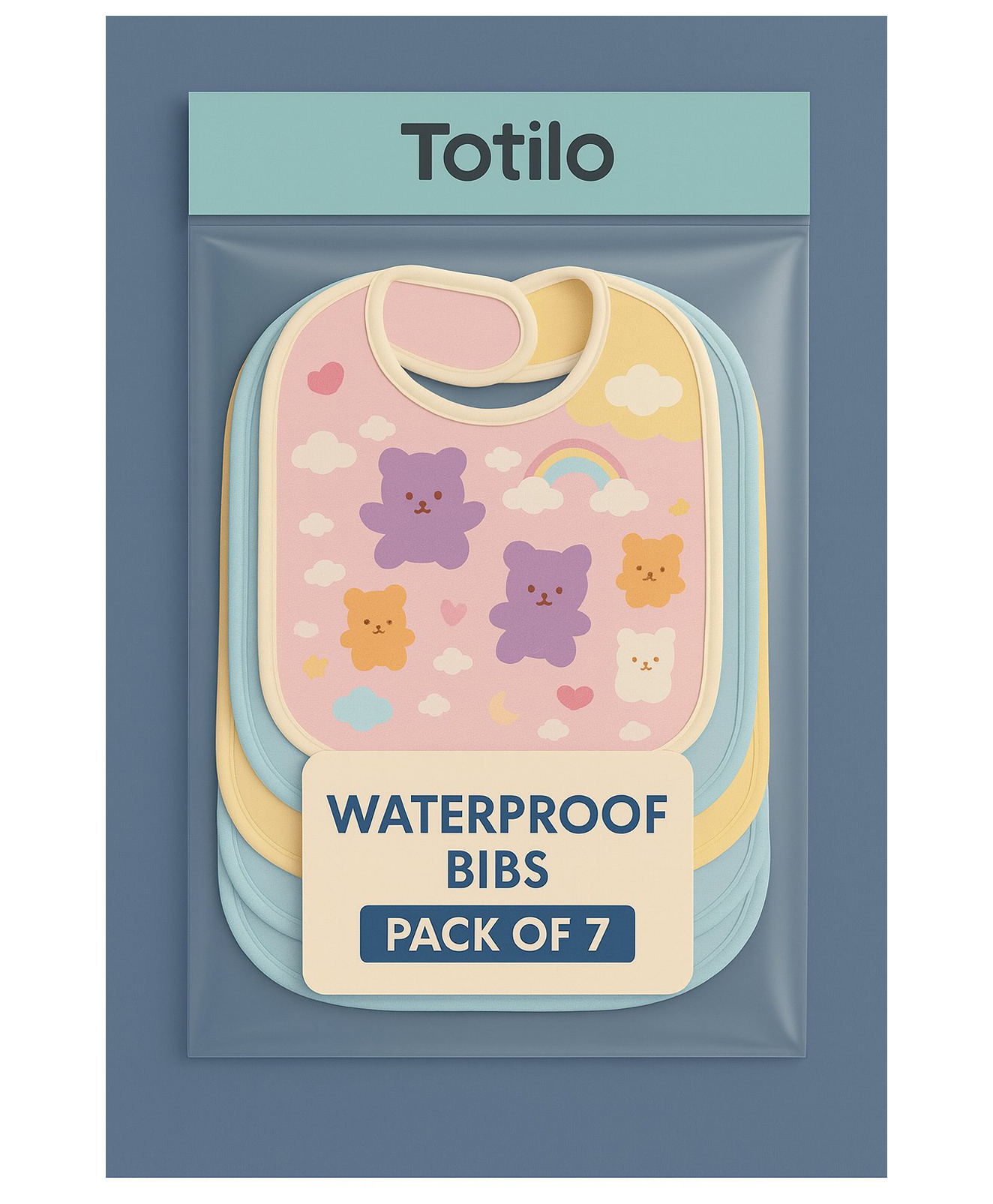 Totilo Baby Soft Feeding Bib Apron Cute Multi Print with Tich Button - multicolor (Pack Of 7)
