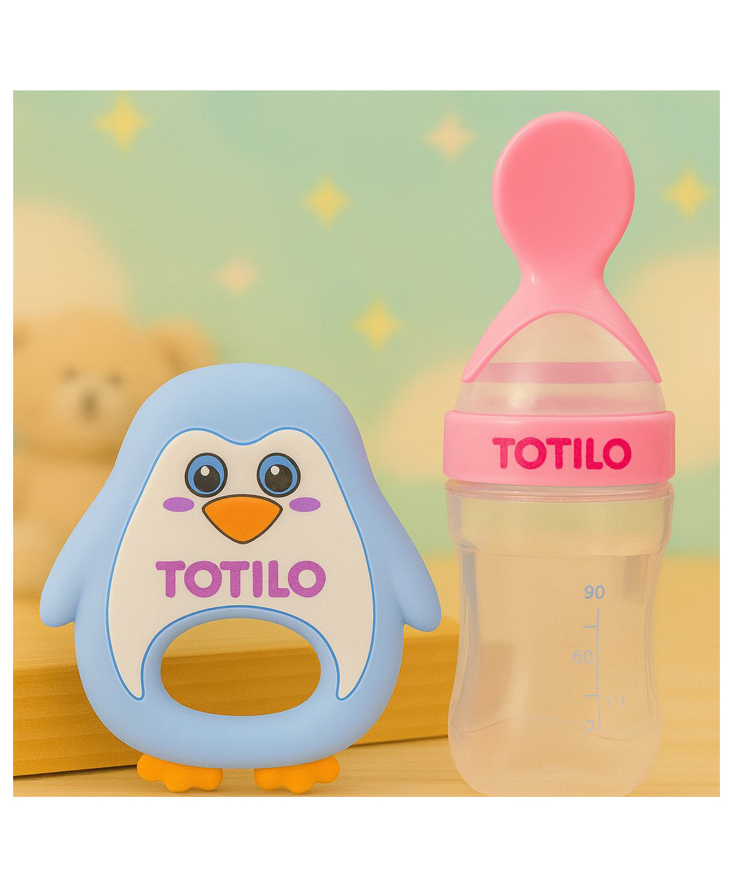 Totilo Baby Silicone Spoon Bottle with Soft Teether Feeder Combo , BPA Free Feeding Set- Pink & Blue-image-48